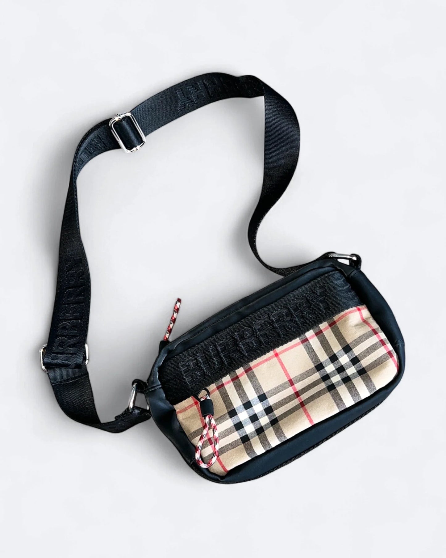 Burberry - Check Pattern Crossbody Bag - Black