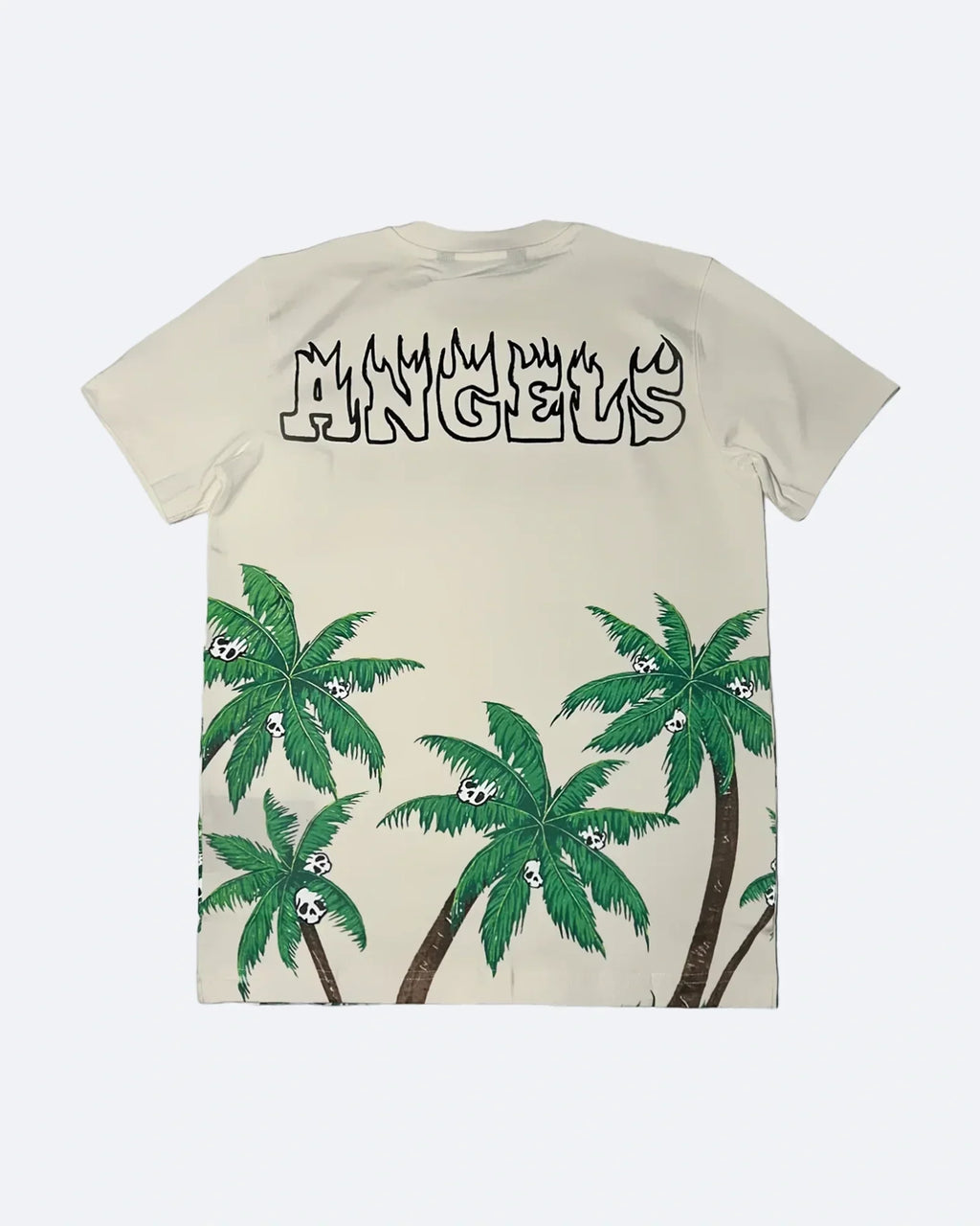 Palm Angels – tričko s potiskem Palms & Skulls ve vintage stylu – špinavě bílé