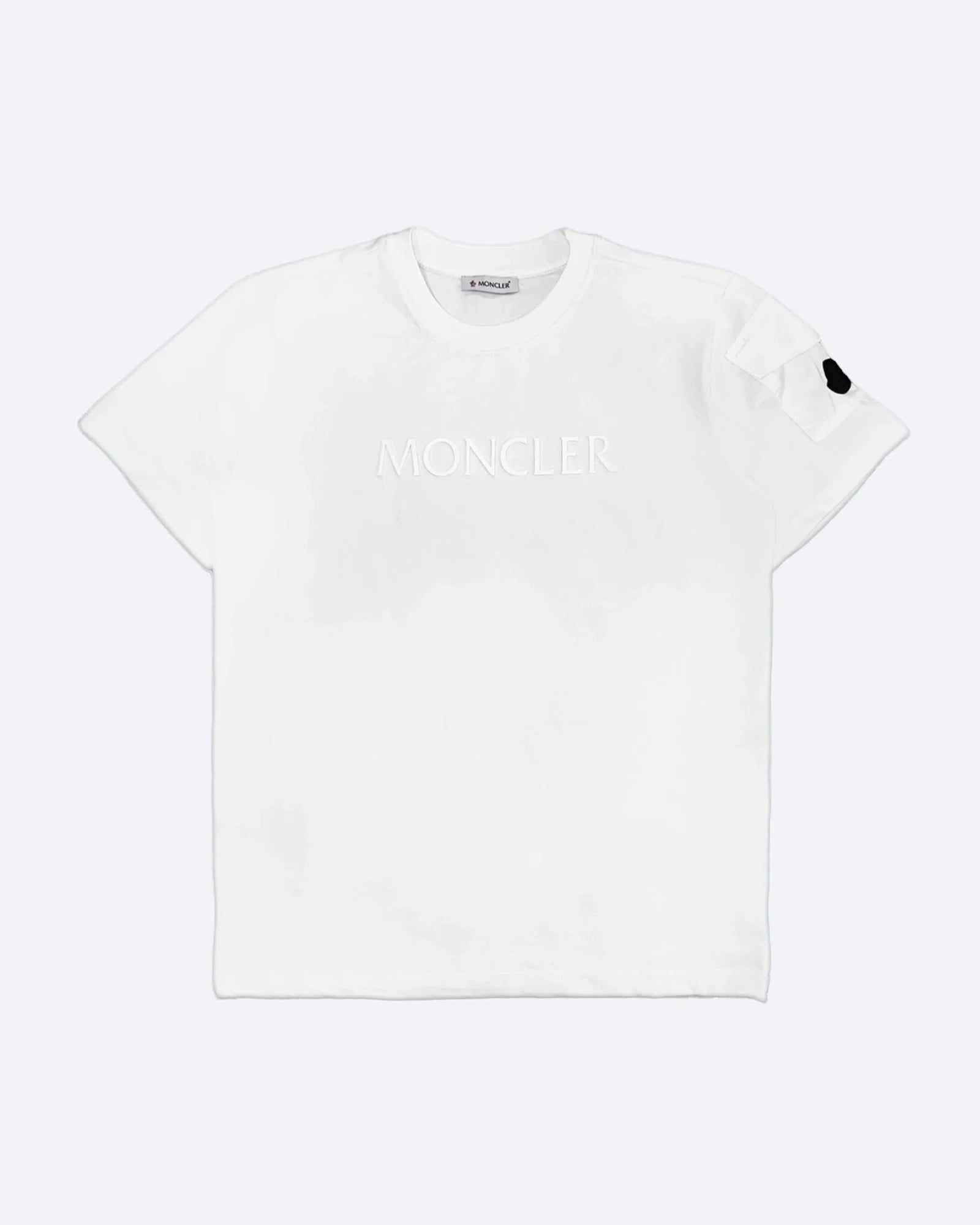 Moncler – Tričko s kapsou na rukávu s potiskem loga – Bílé