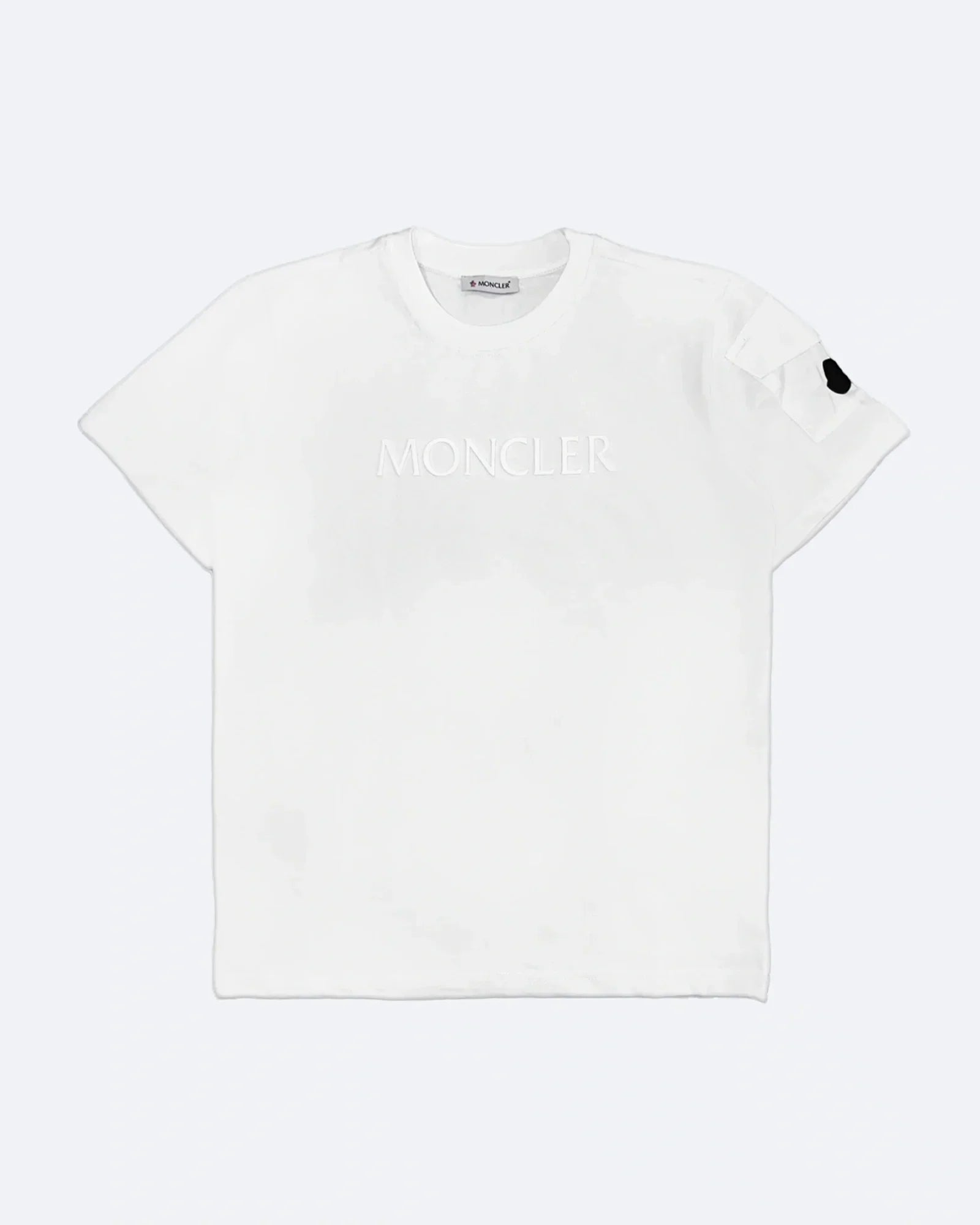 Moncler – Tričko s kapsou na rukávu s potiskem loga – Bílé