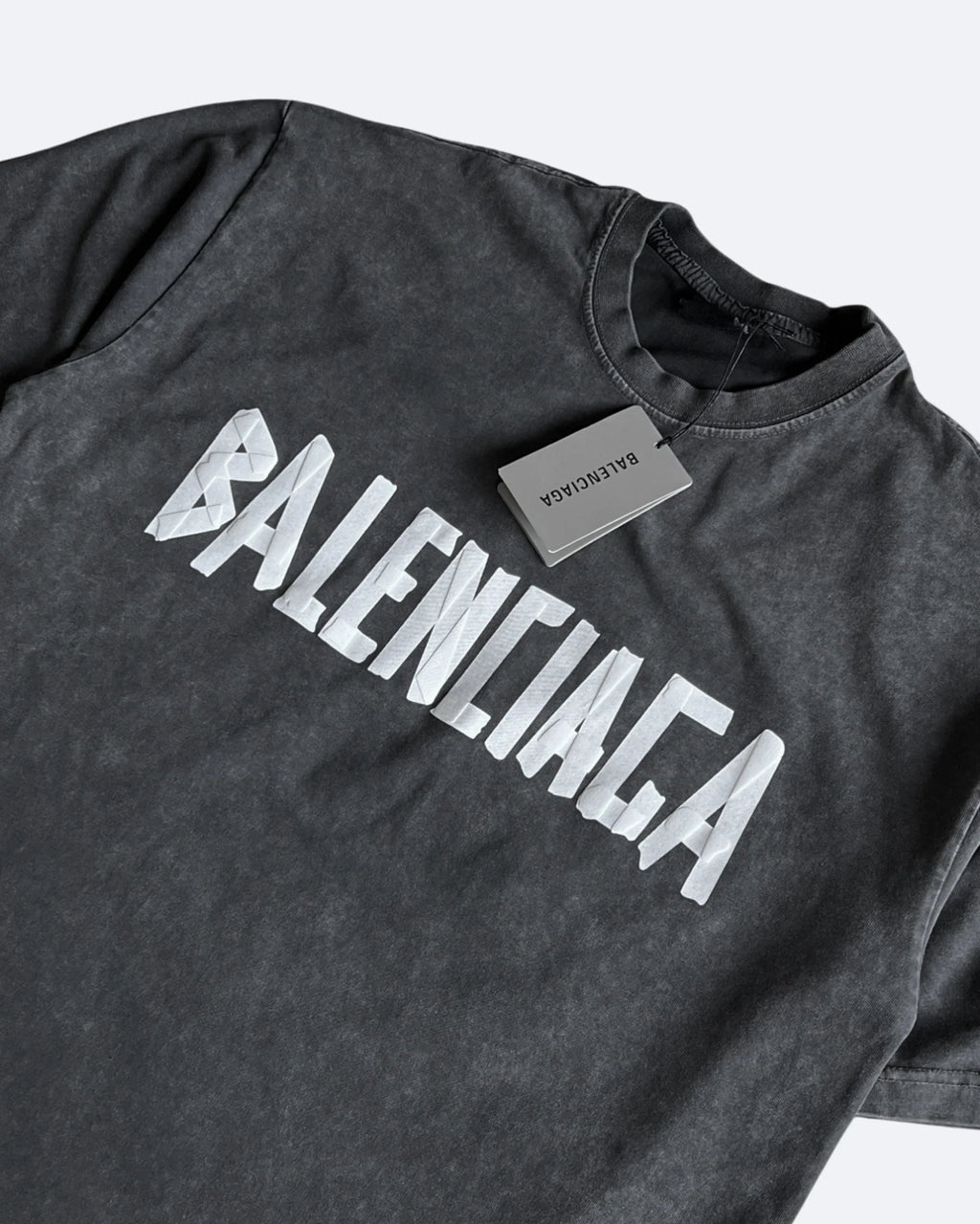 Balenciaga – Tričko s bílou páskou – Tmavě šedé