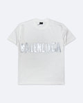 Balenciaga – stříbrné tričko s lepicí páskou – bílé
