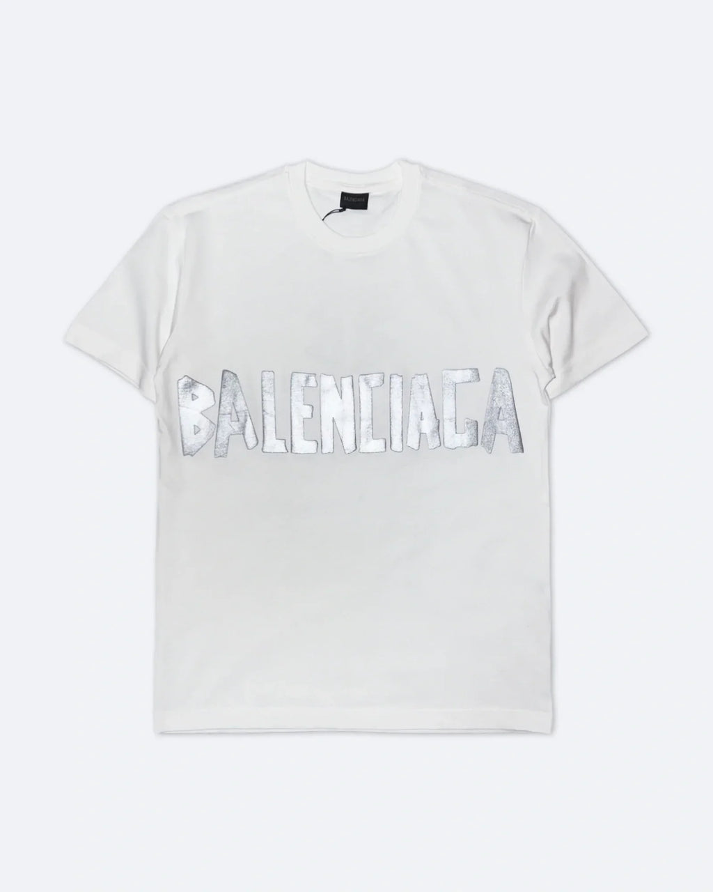 Balenciaga – stříbrné tričko s lepicí páskou – bílé