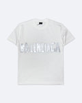 Balenciaga – stříbrné tričko s lepicí páskou – bílé