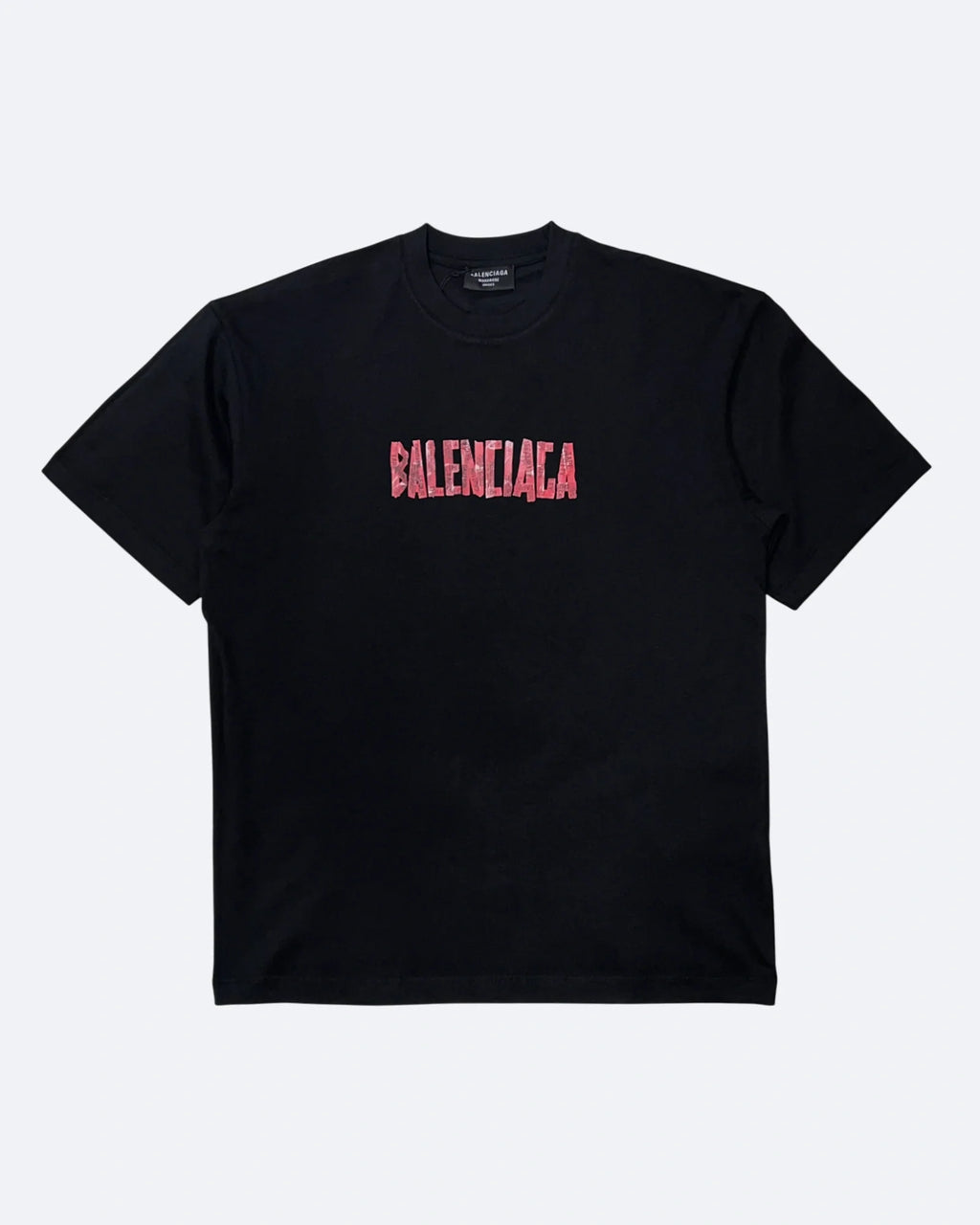 Balenciaga - červené tričko s výstražnou páskou - černé
