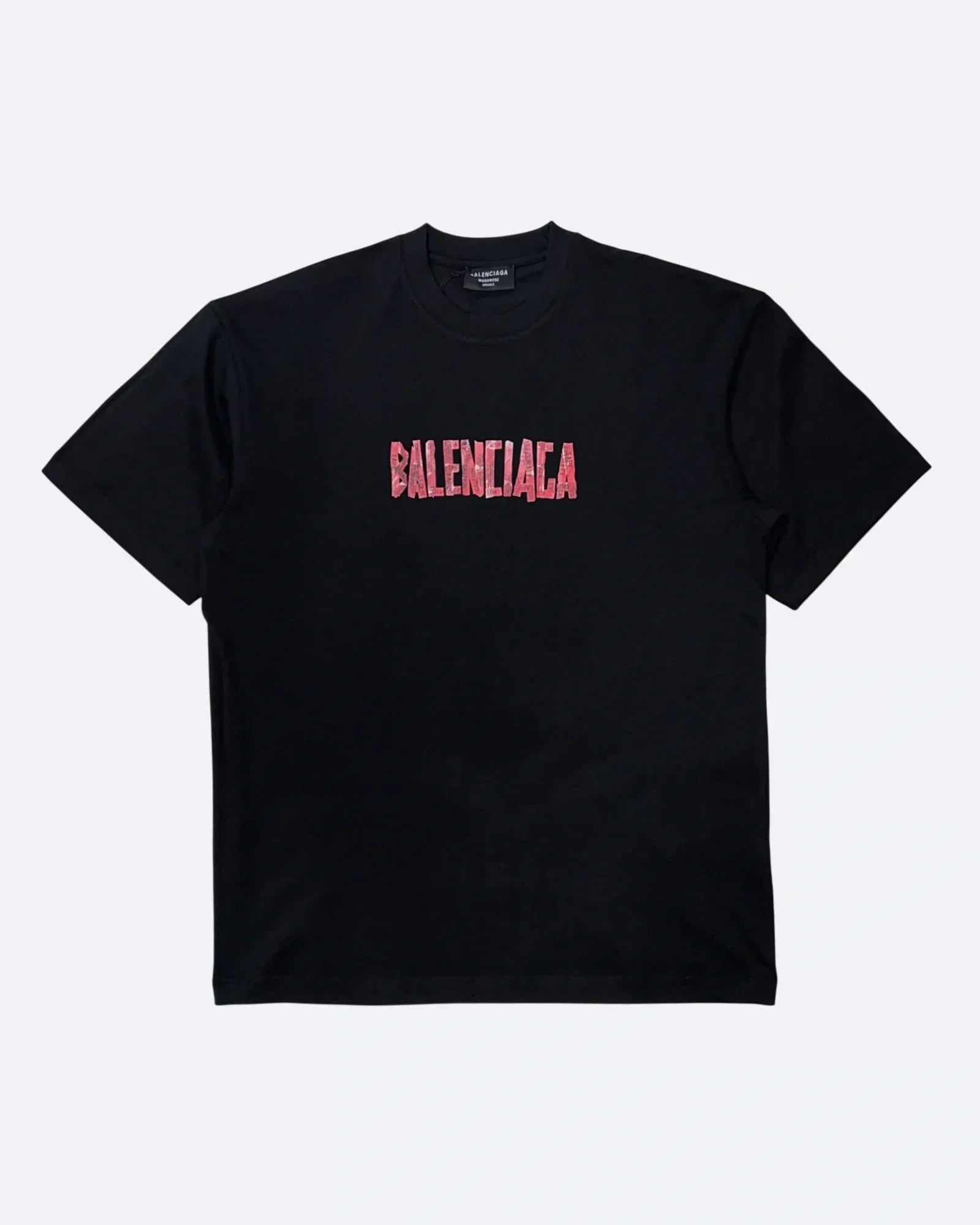 Balenciaga - červené tričko s výstražnou páskou - černé