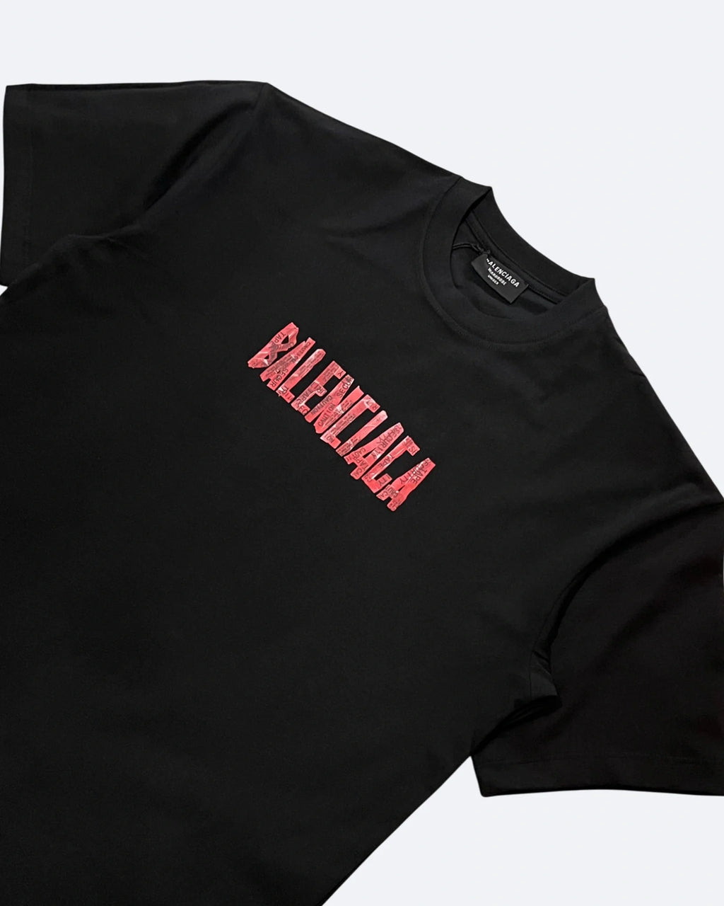 Balenciaga - červené tričko s výstražnou páskou - černé