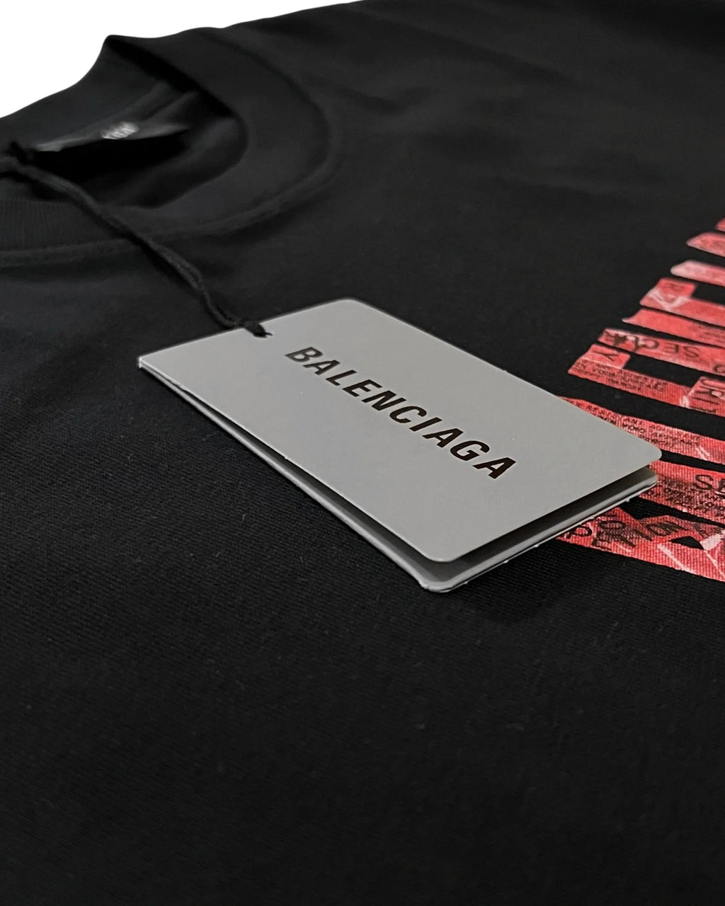 Balenciaga - červené tričko s výstražnou páskou - černé