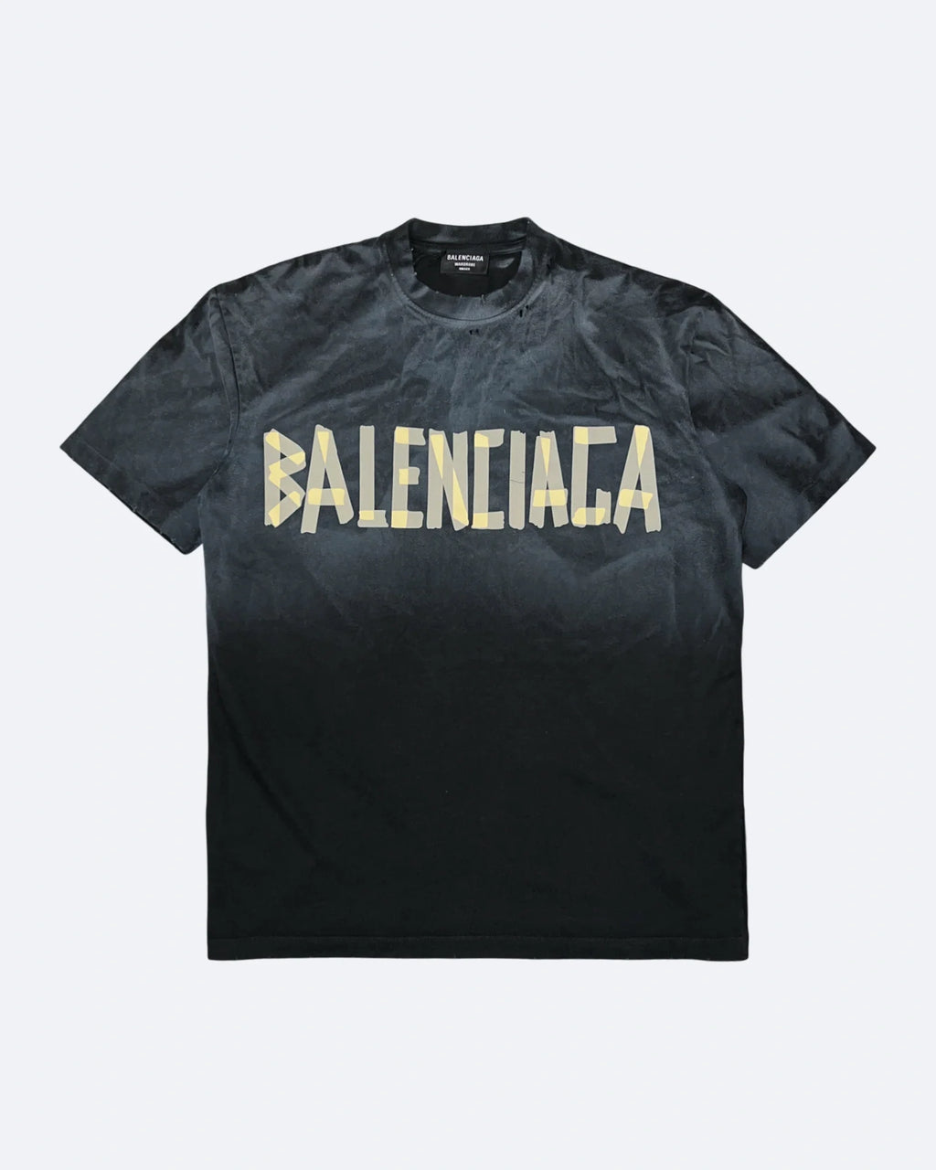 Balenciaga – tričko Yellow Tape Distressed – sepraná černá