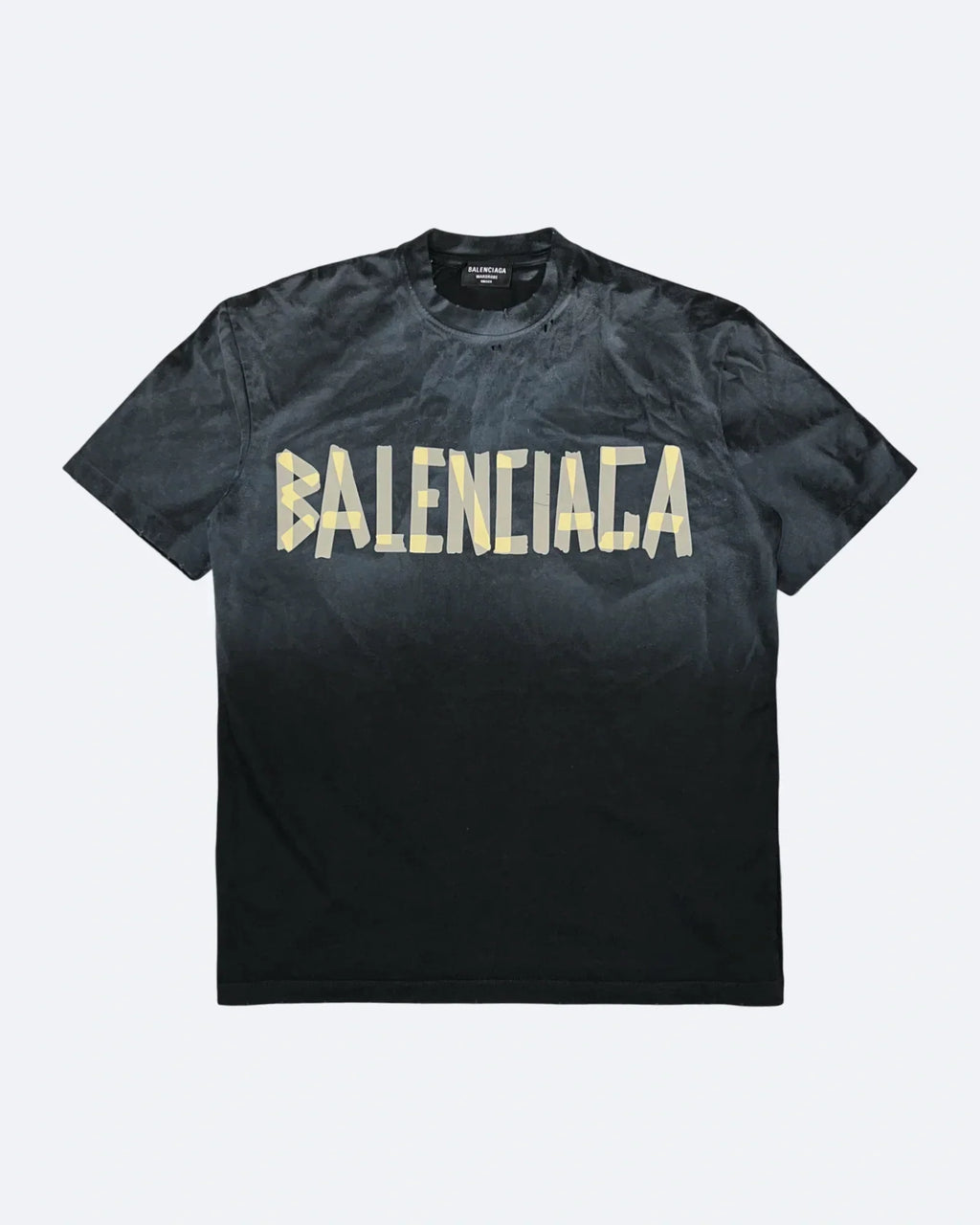 Balenciaga – tričko Yellow Tape Distressed – sepraná černá