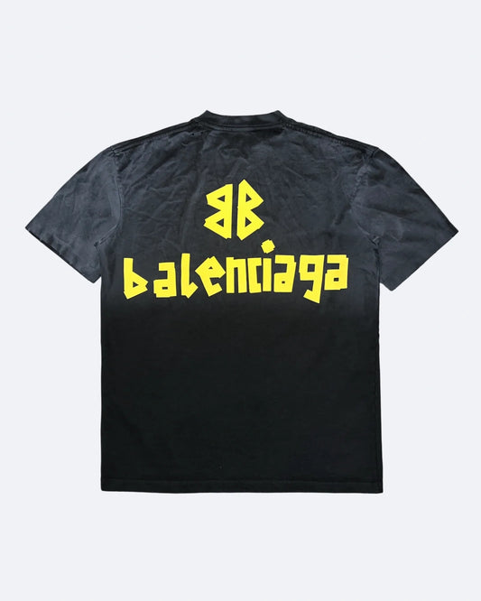 Balenciaga - Yellow Tape Distressed T-Shirt - Washed Black