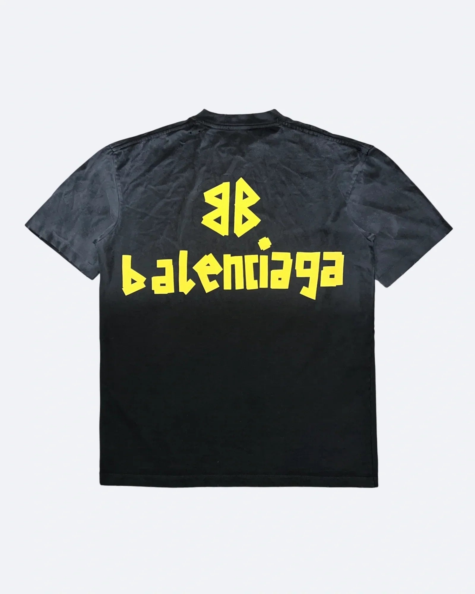 Balenciaga – tričko Yellow Tape Distressed – sepraná černá