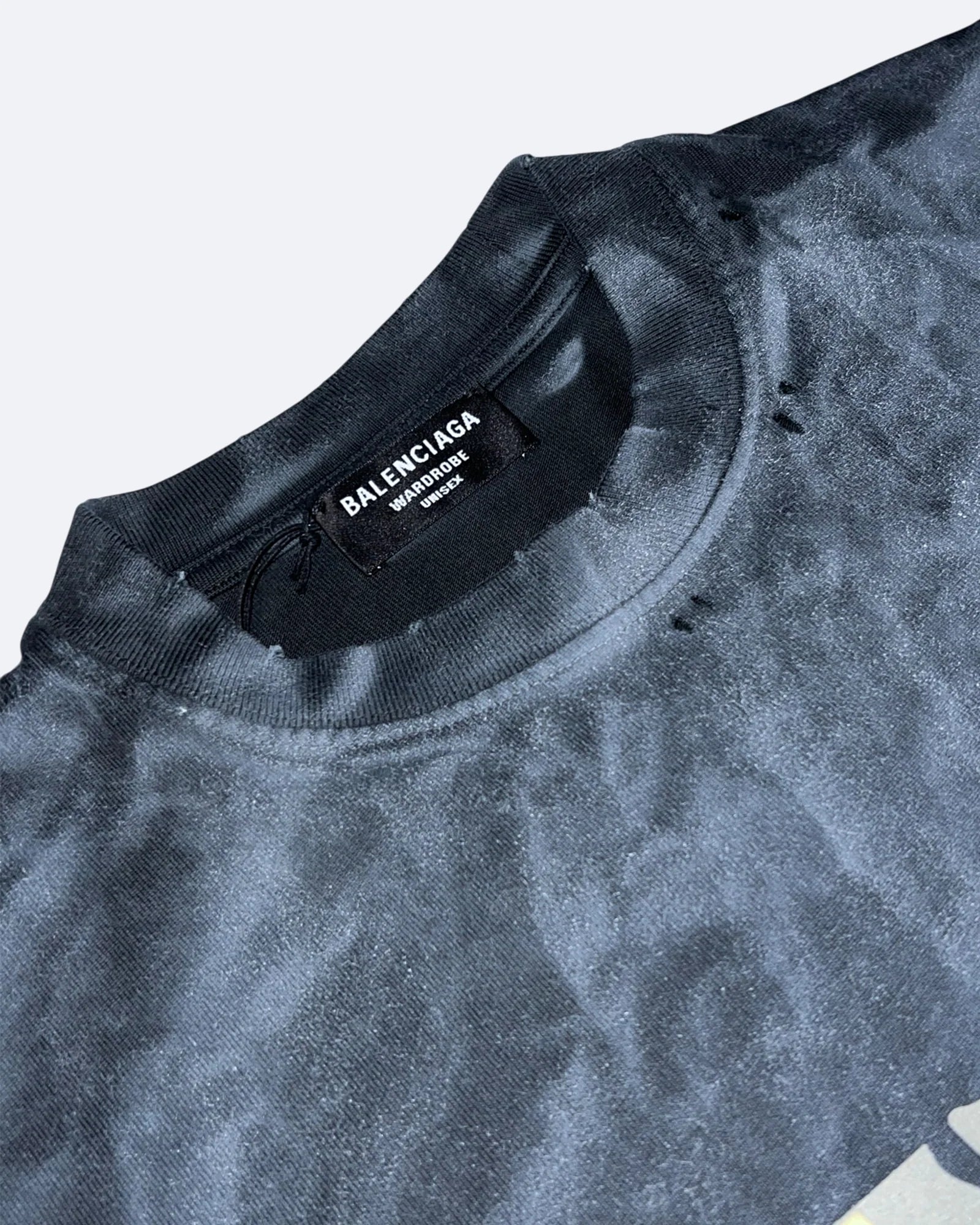Balenciaga – tričko Yellow Tape Distressed – sepraná černá