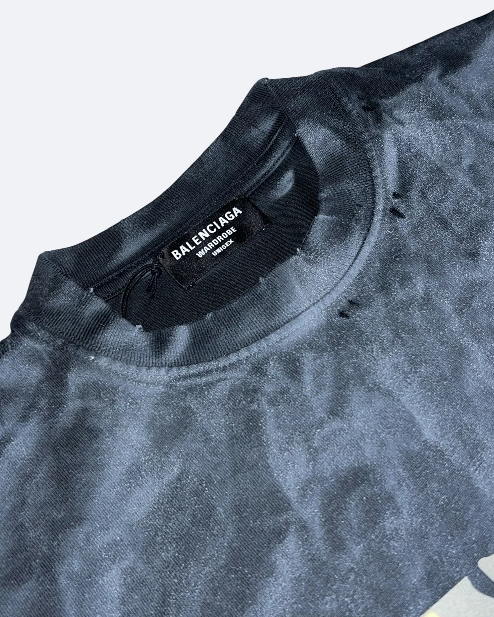 Balenciaga – tričko Yellow Tape Distressed – sepraná černá