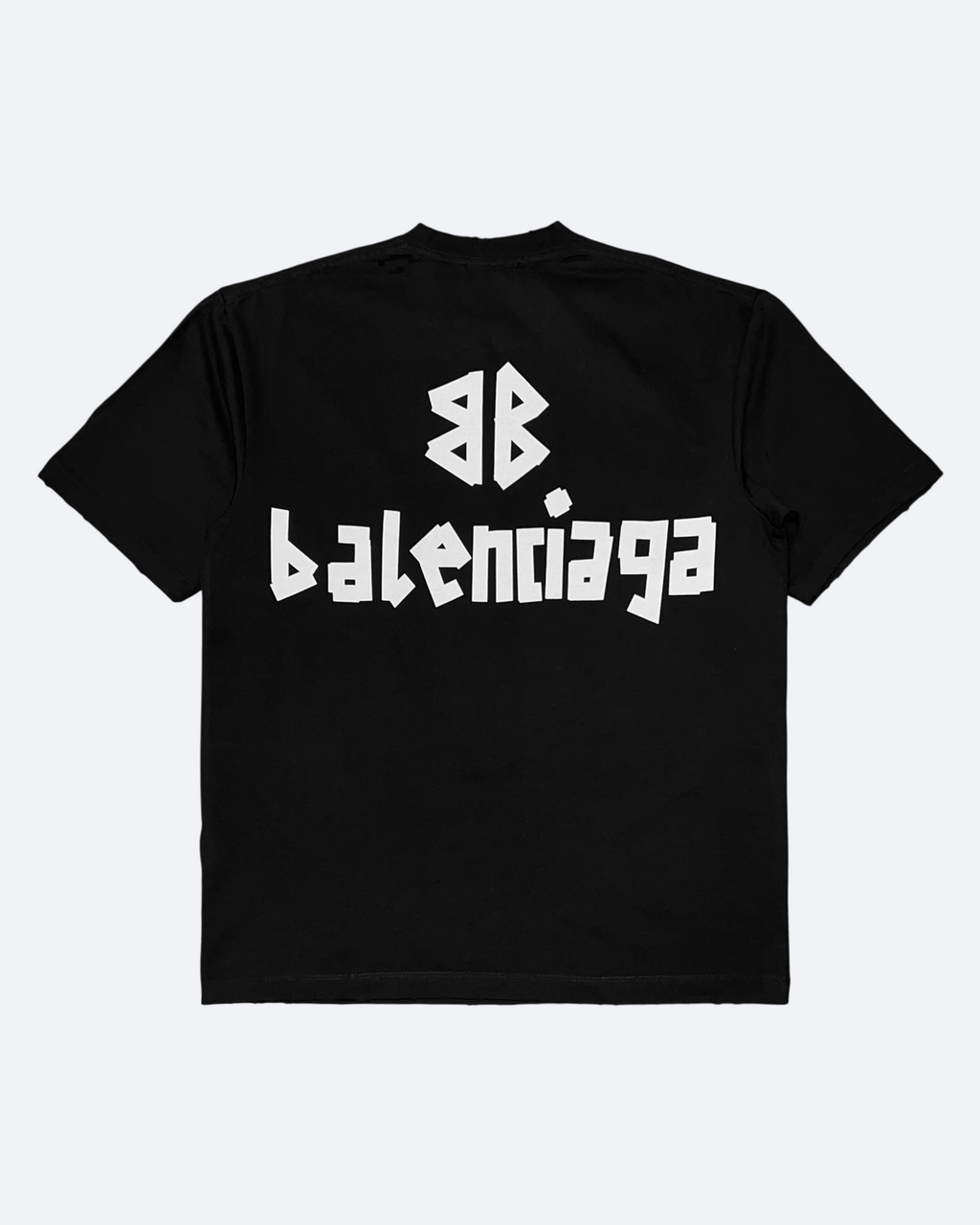 Balenciaga – černé tričko s potiskem ve stylu bílé pásky a se sepraným vzhledem