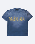 Balenciaga – Tričko Yellow Tape Distressed – sepraná modrá