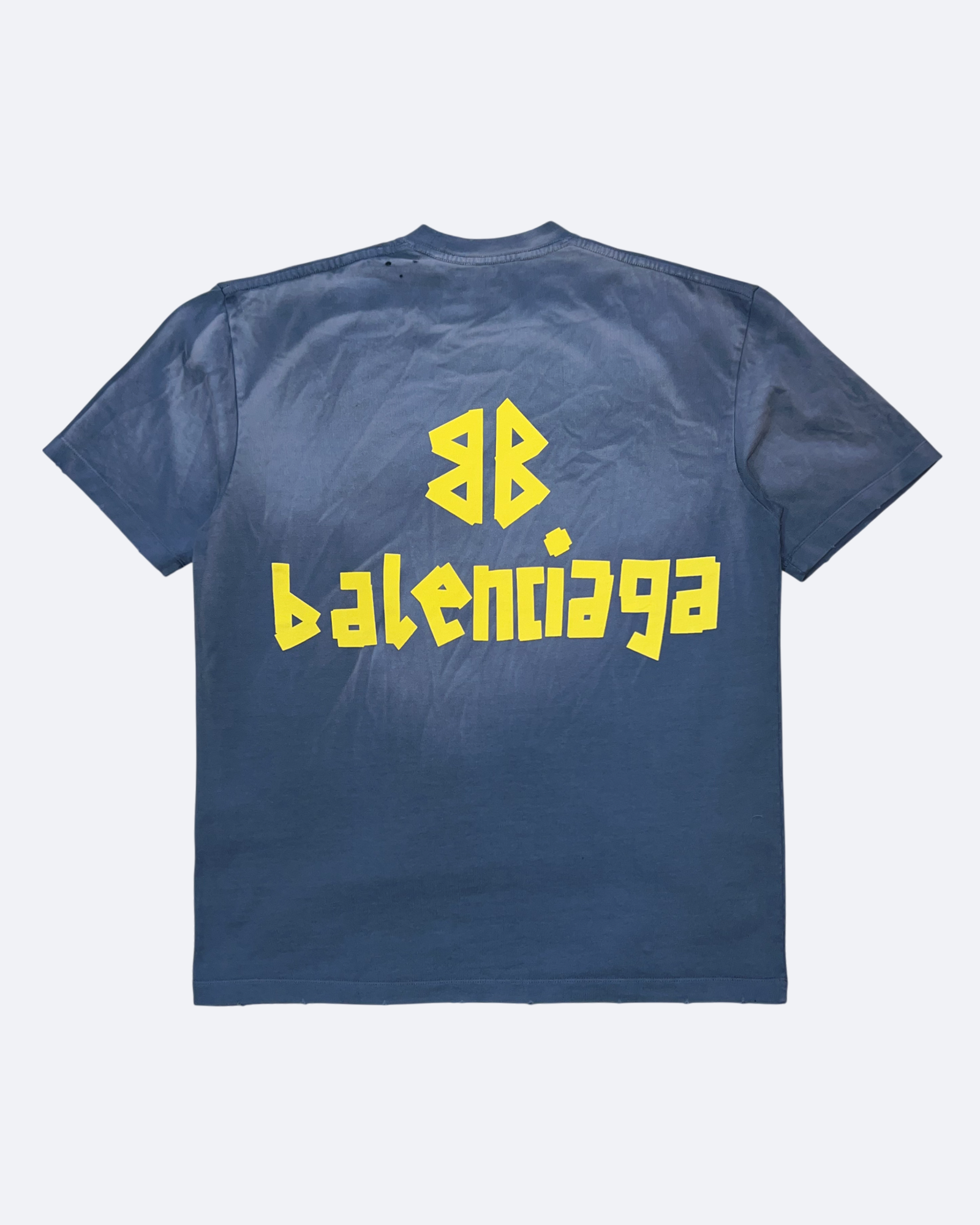 Balenciaga – Tričko Yellow Tape Distressed – sepraná modrá