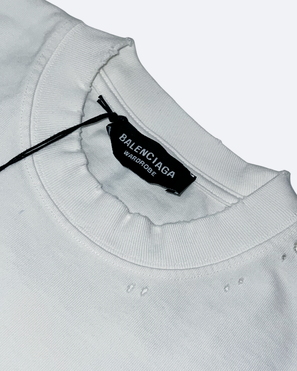 Balenciaga – Bílé seprané tričko se žlutou páskou