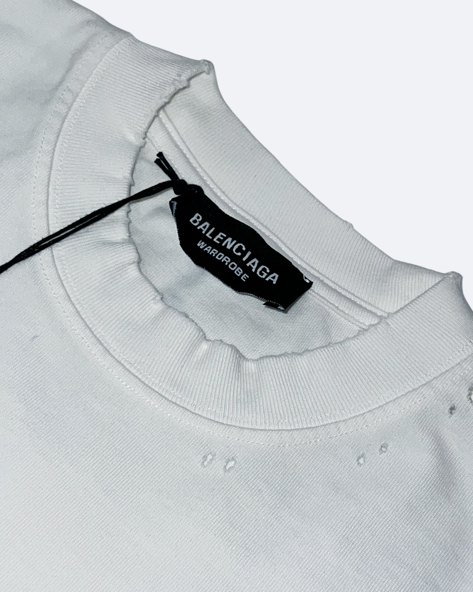 Balenciaga – Bílé seprané tričko se žlutou páskou
