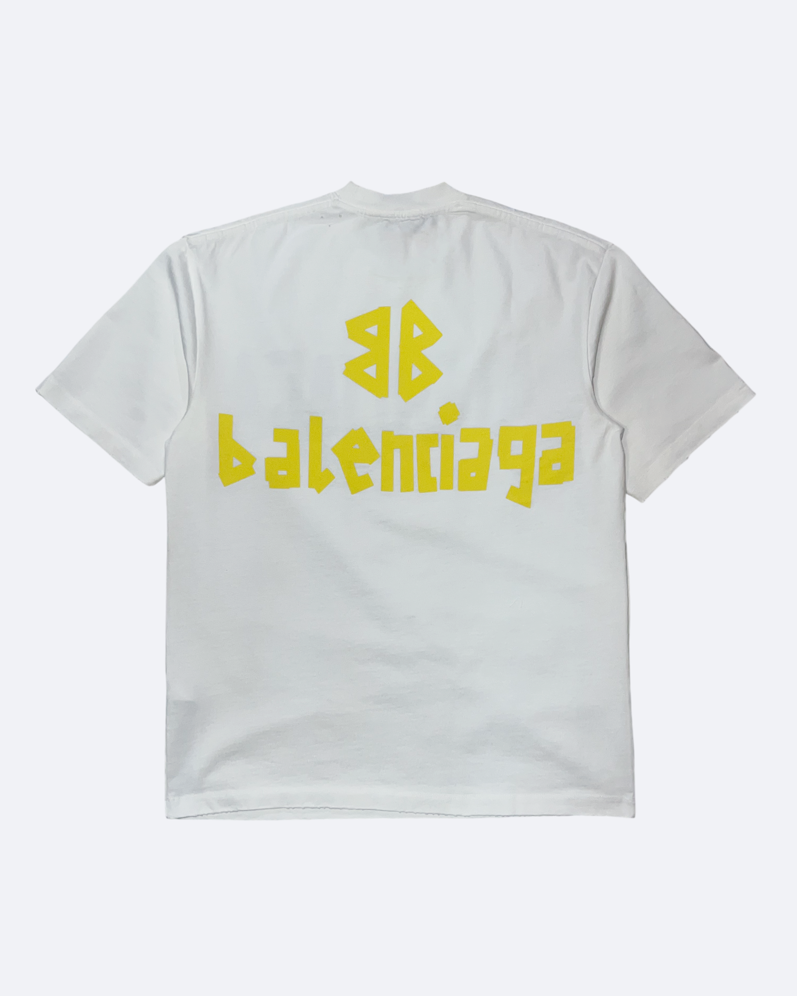 Balenciaga – Bílé seprané tričko se žlutou páskou