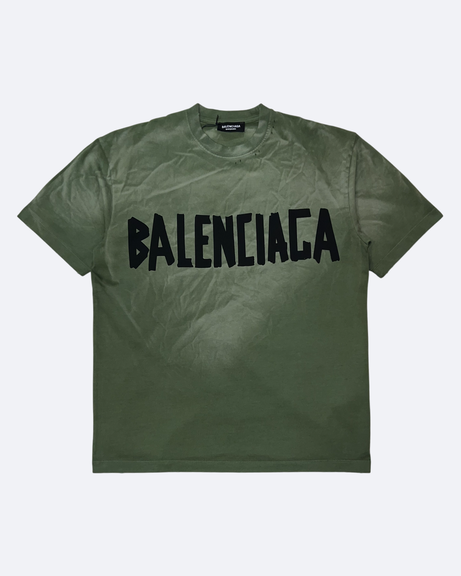 Balenciaga – Tričko s dírami a černou páskou – Zelené
