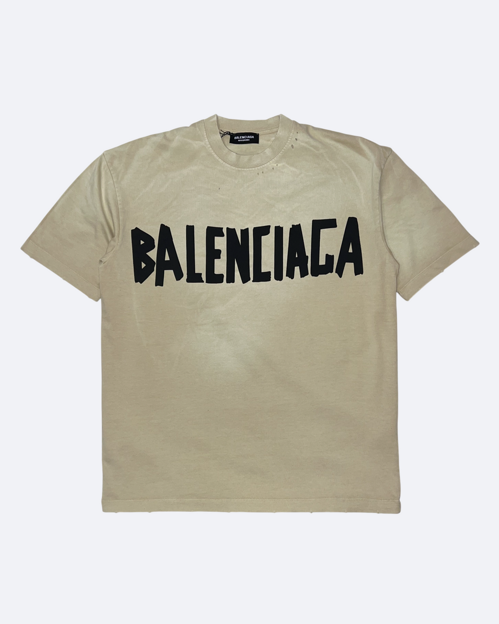Balenciaga – Zničené tričko s černou páskou – krémové
