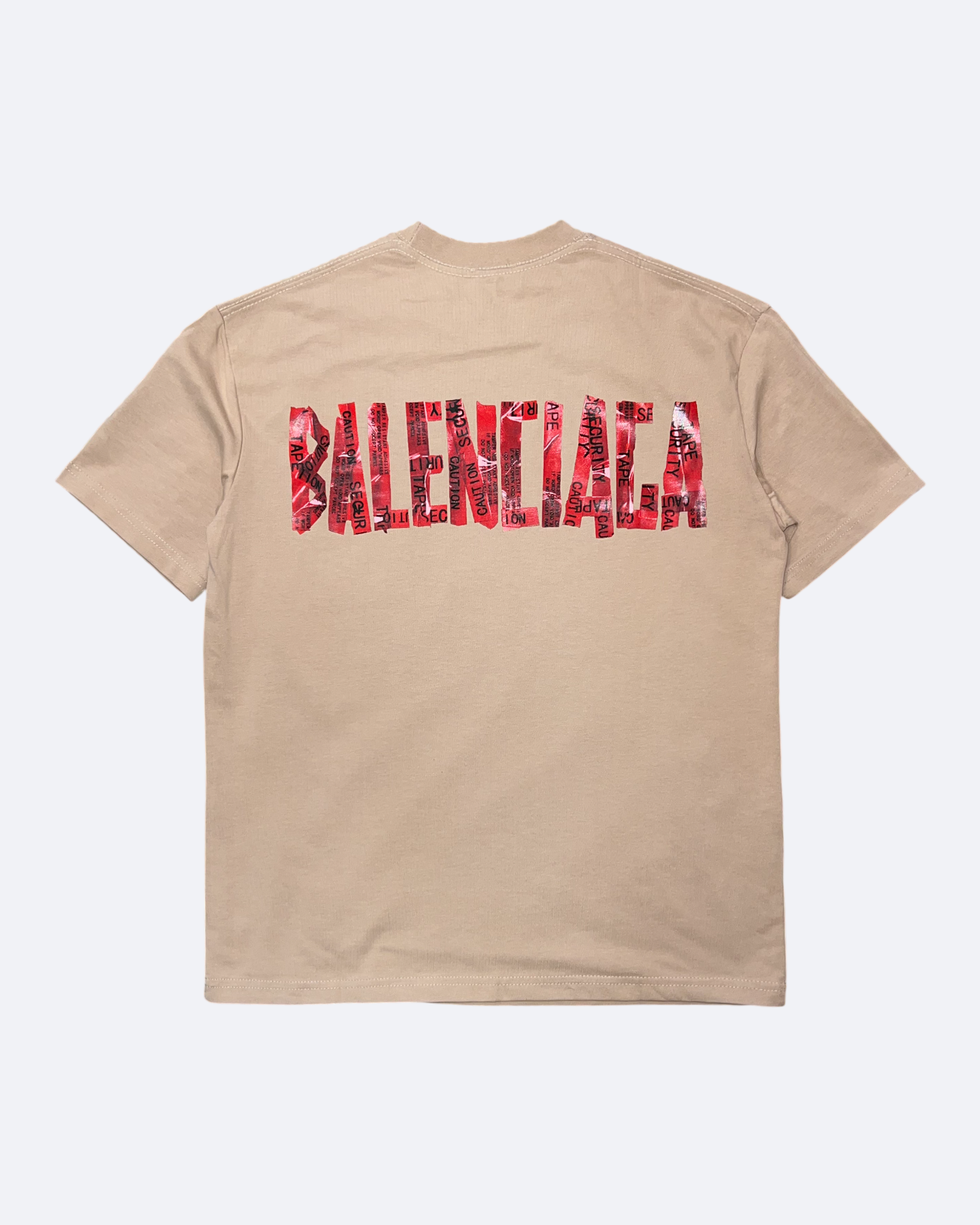 Balenciaga - Tričko Red Caution Tape - Béžové
