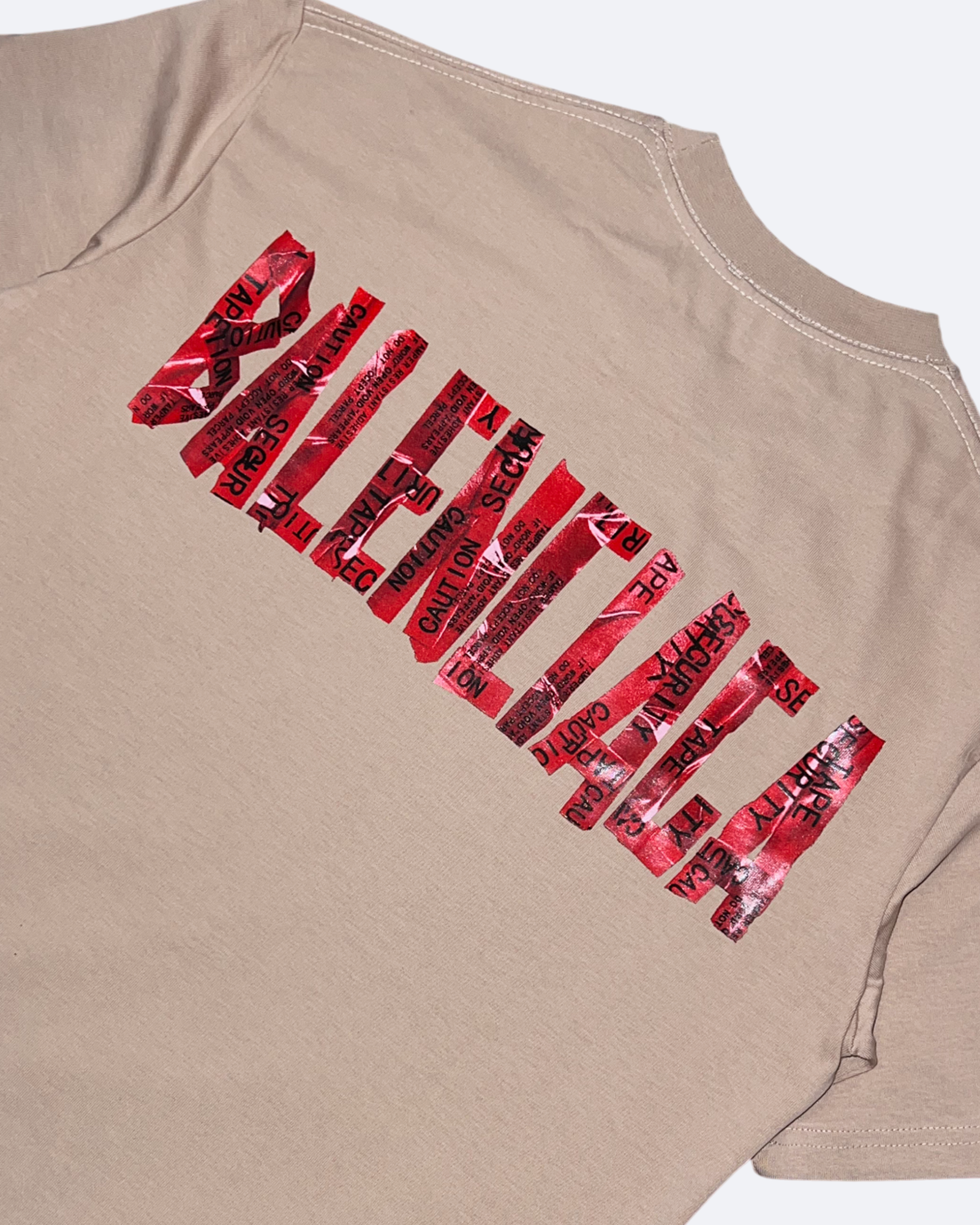 Balenciaga - Tričko Red Caution Tape - Béžové