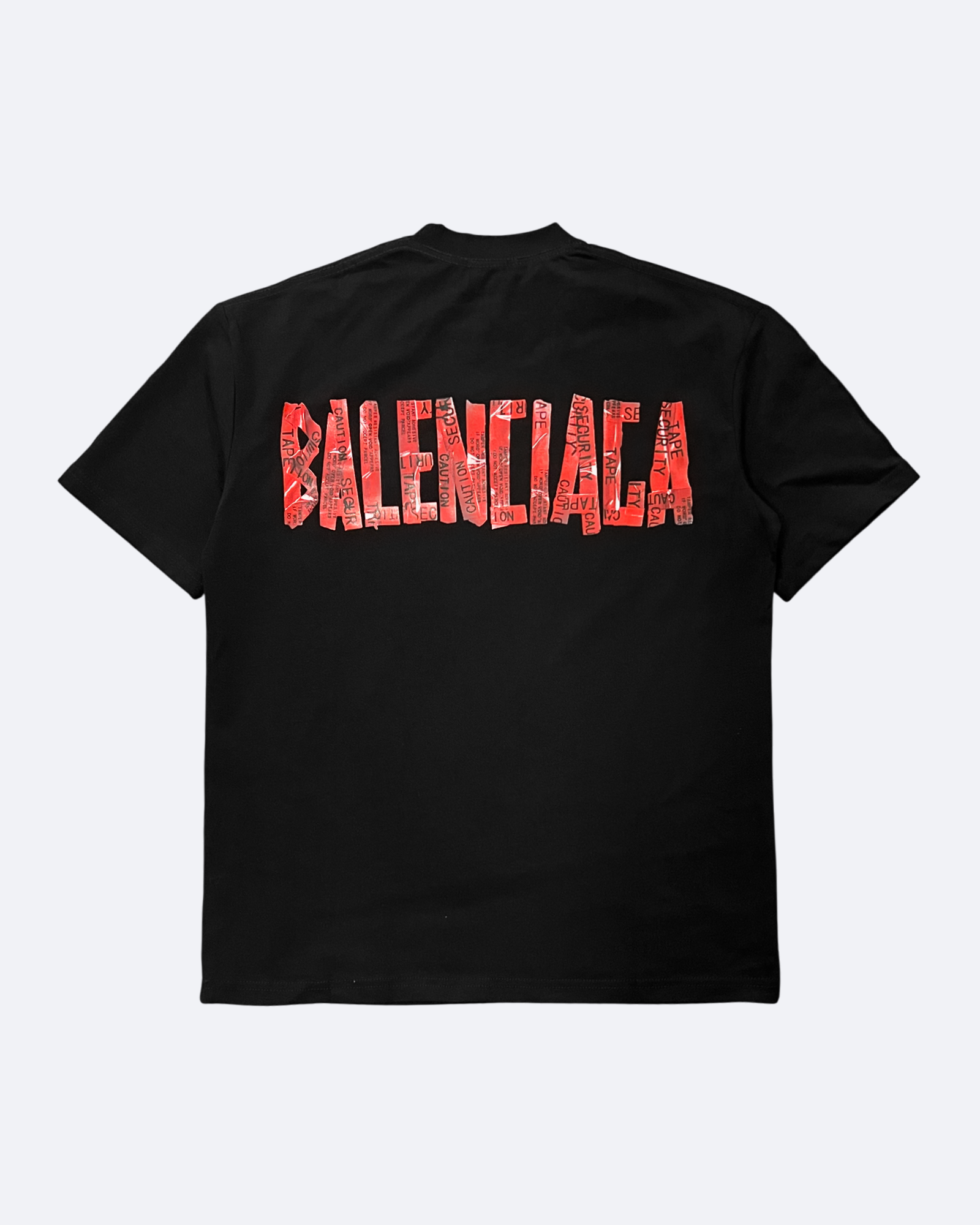 Balenciaga - červené tričko s výstražnou páskou - černé