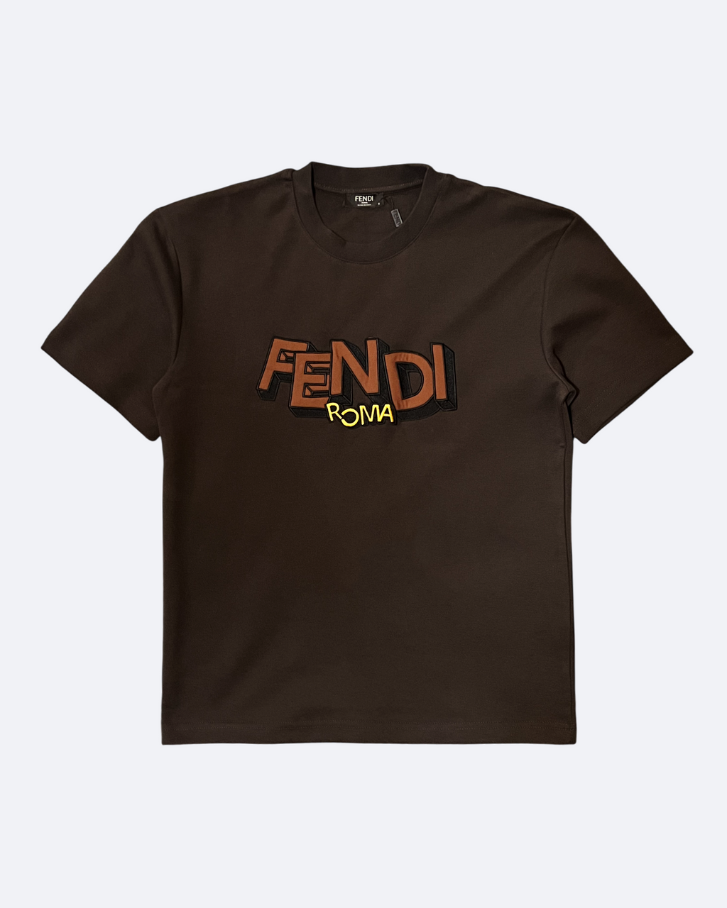 Fendi – Tričko s vyšívaným 3D logem – Tmavě hnědá