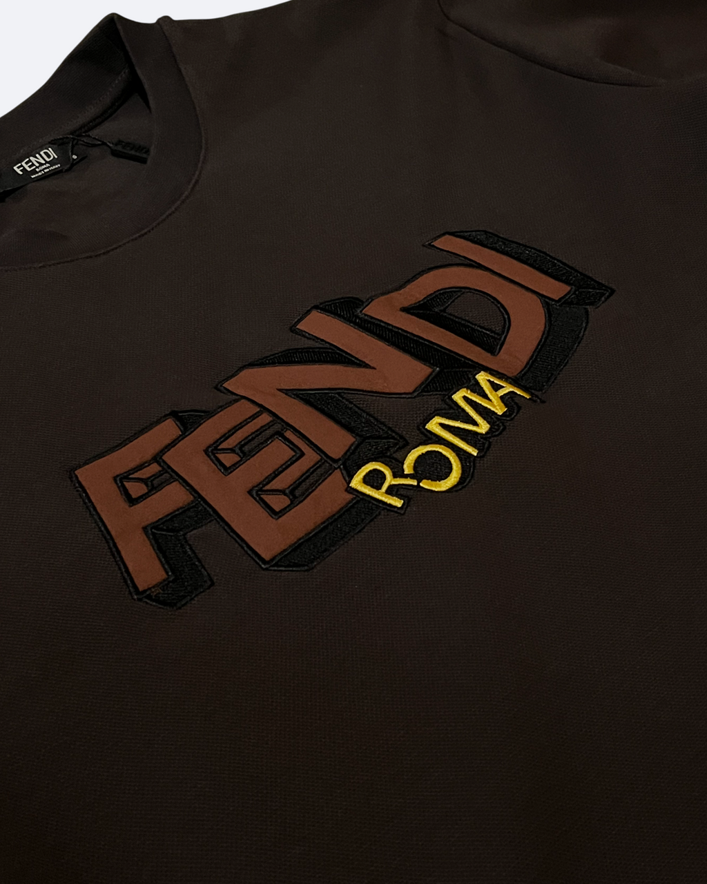 Fendi – Tričko s vyšívaným 3D logem – Tmavě hnědá