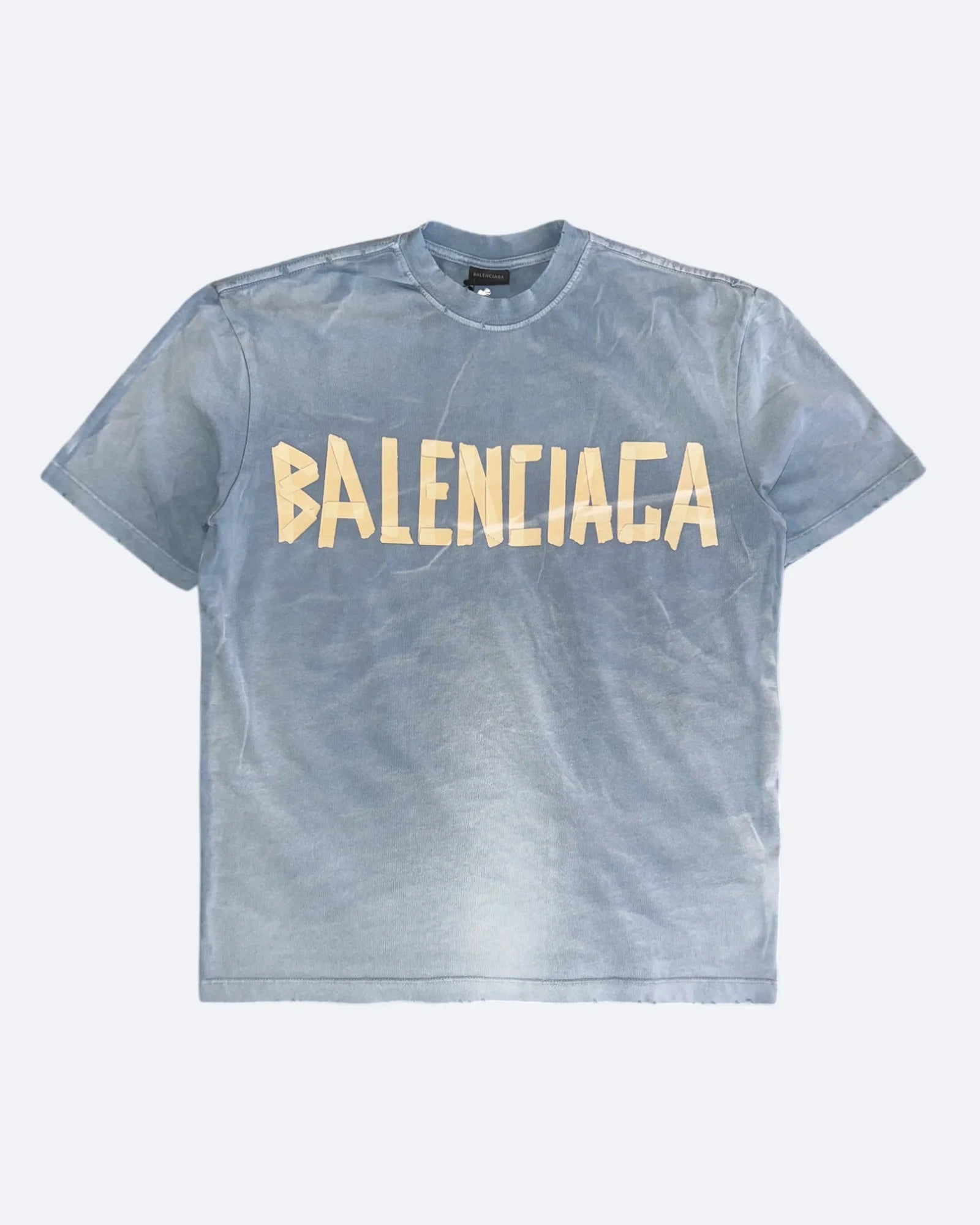 Balenciaga - Tričko se žlutou páskou - Sepraná modrá