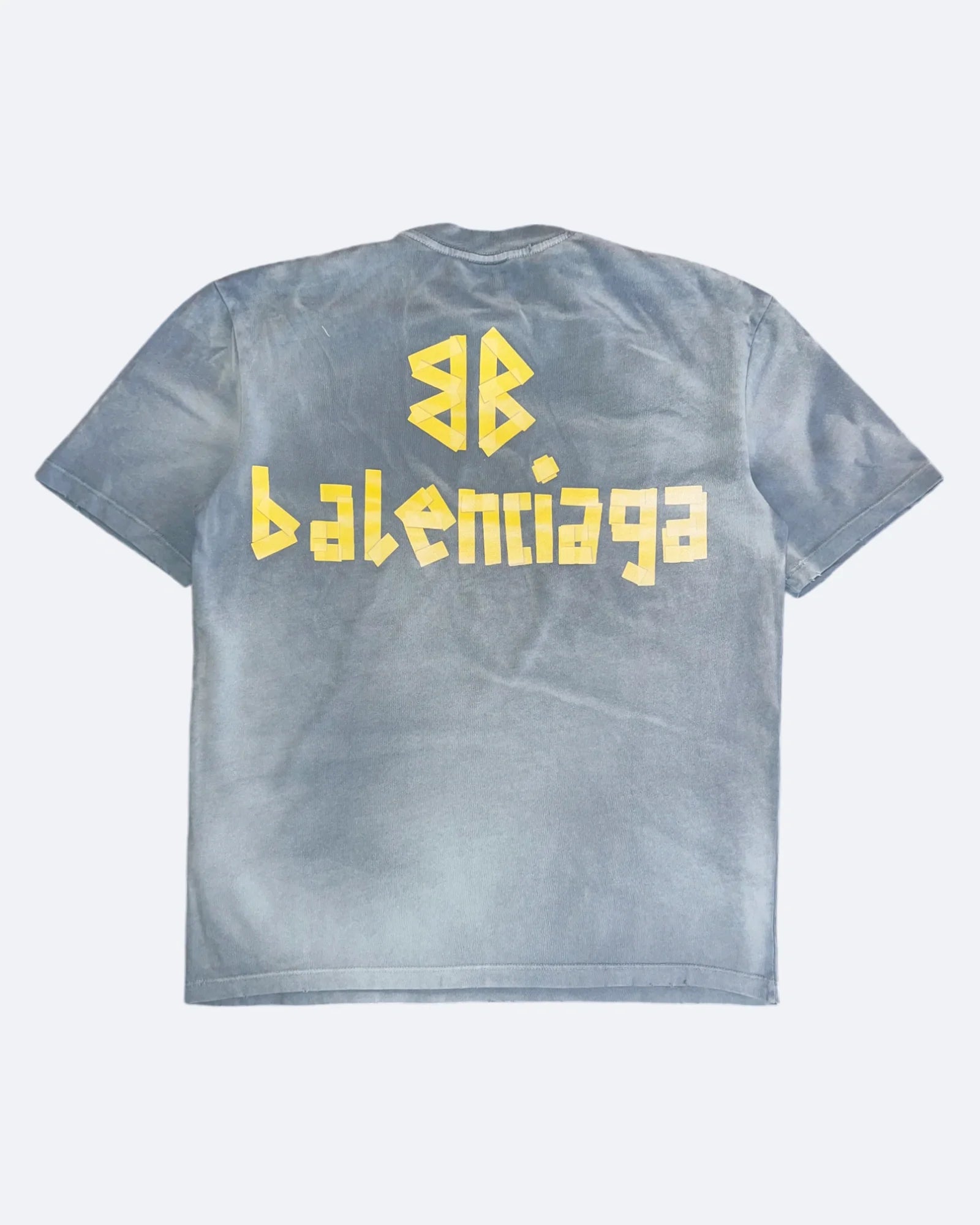 Balenciaga - Tričko se žlutou páskou - Sepraná modrá