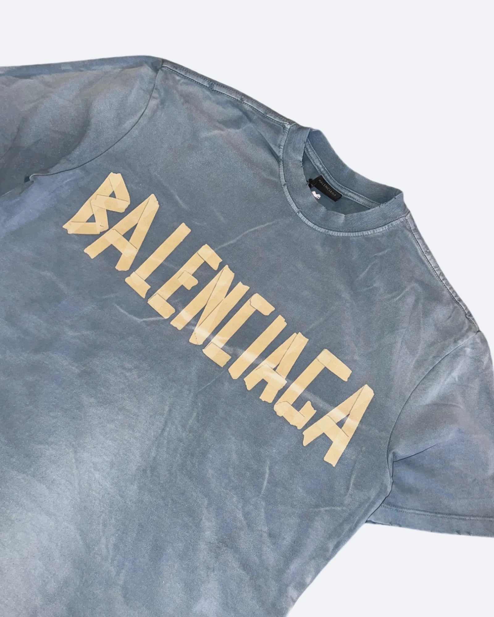 Balenciaga - Tričko se žlutou páskou - Sepraná modrá