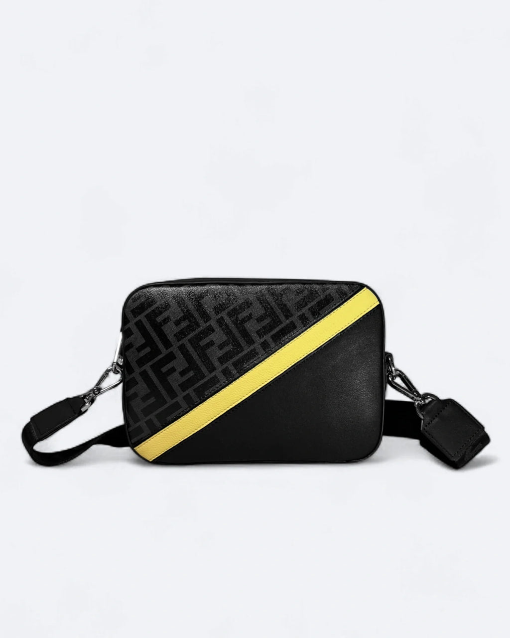 Fendi - Messenger taška se žlutým pruhem - Černá