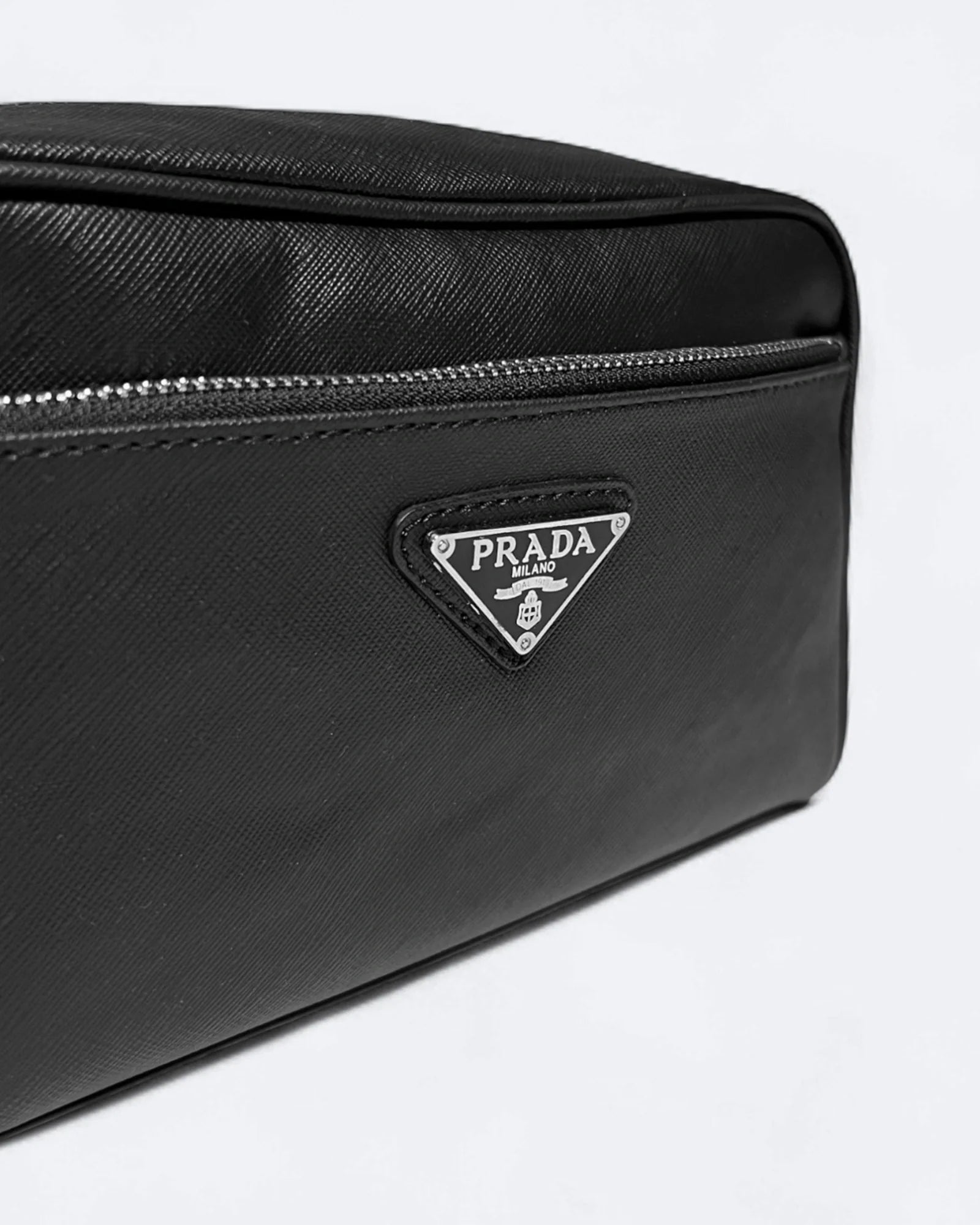 Prada - Kožená kabelka na ruku s logem - černá