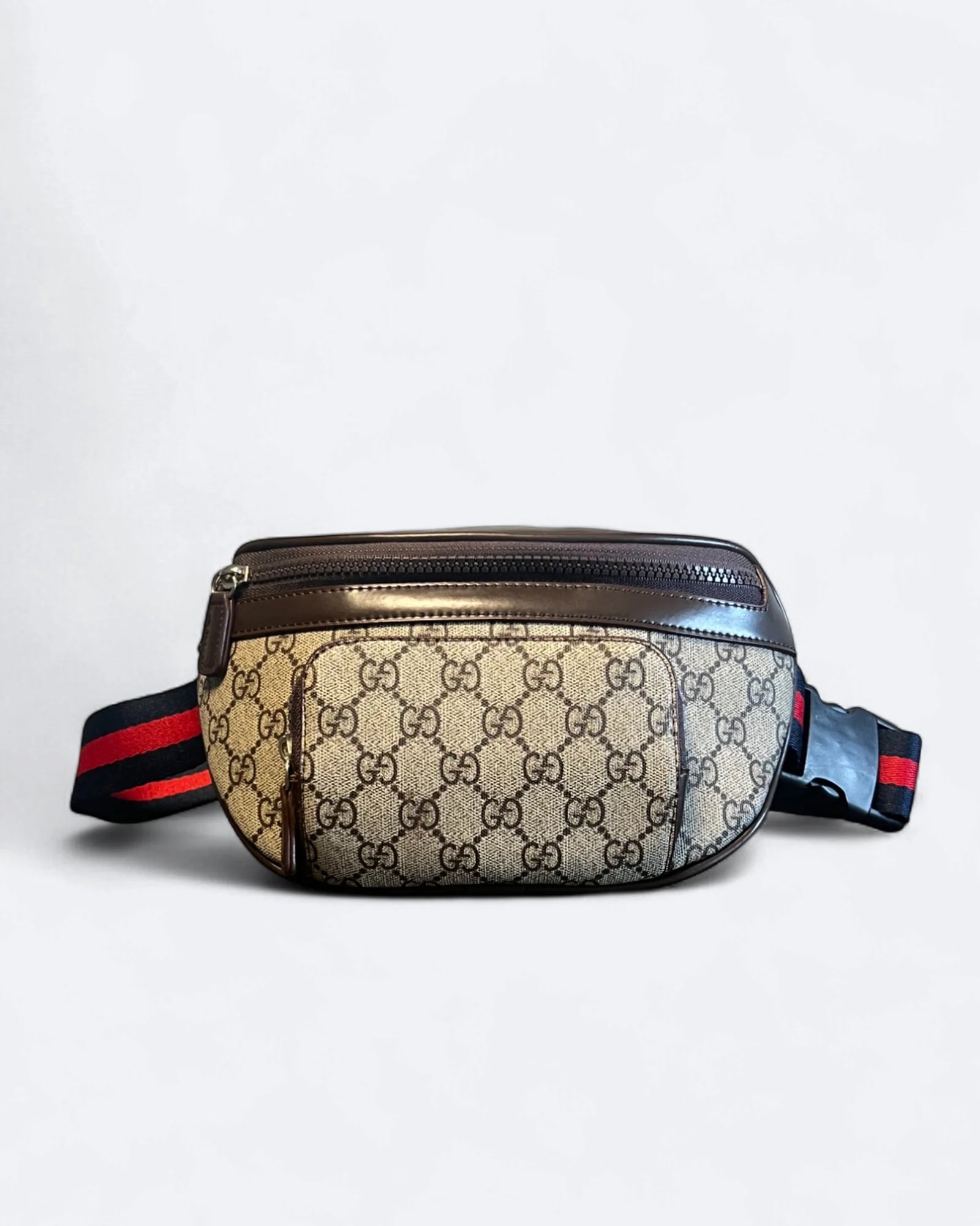 GC - Plátěná crossbody taška GG s pruhy – Béžová/Hnědá