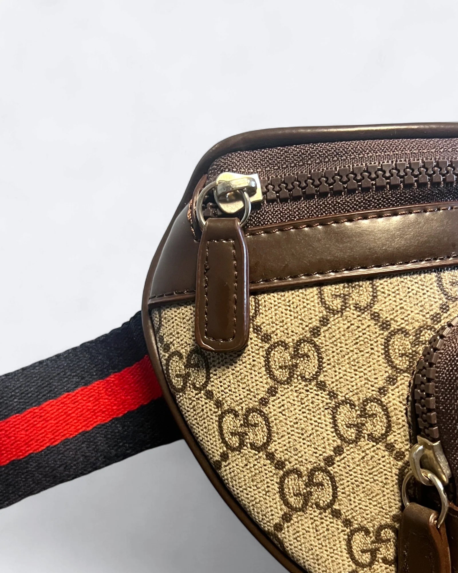GC - Plátěná crossbody taška GG s pruhy – Béžová/Hnědá