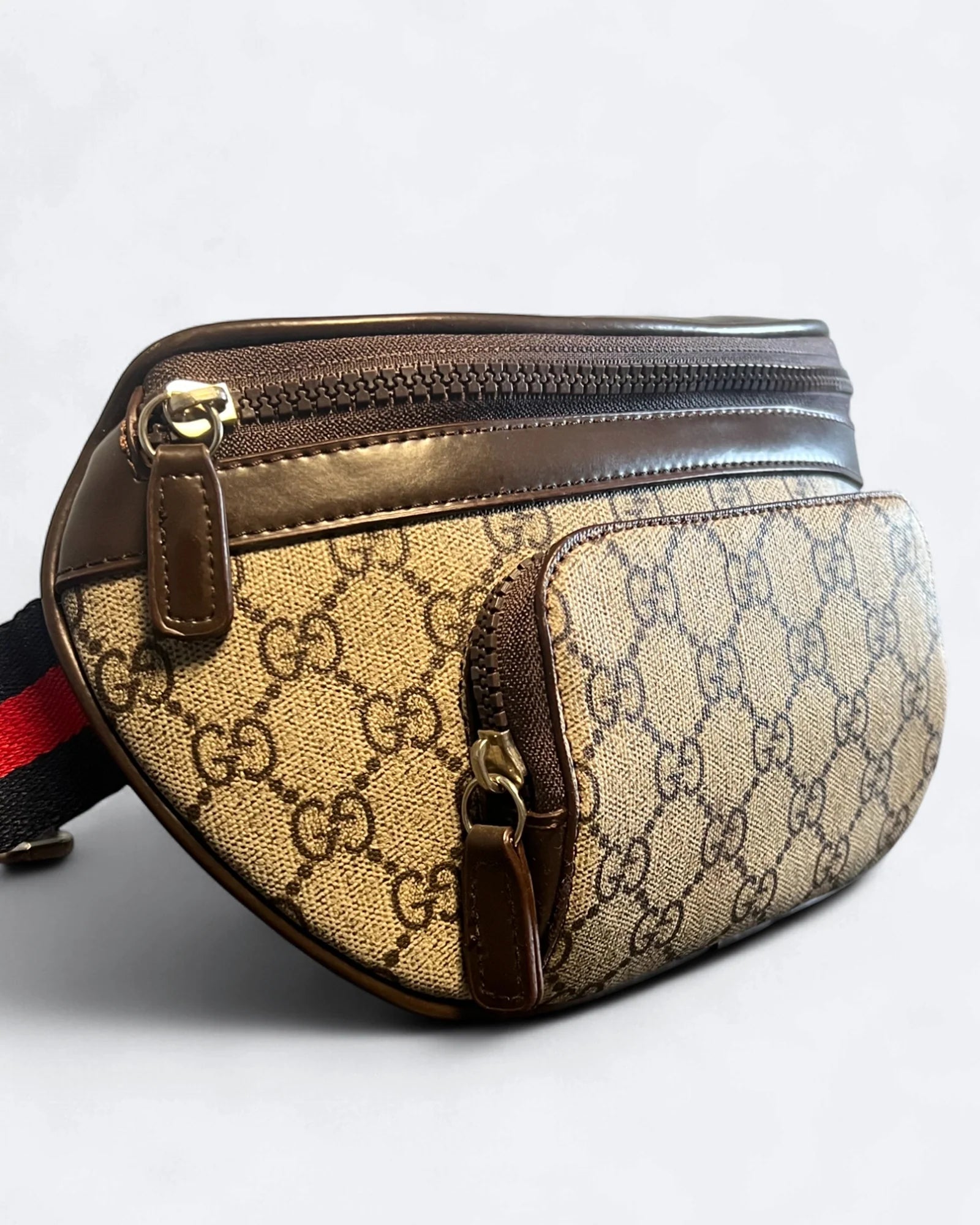 GC - Plátěná crossbody taška GG s pruhy – Béžová/Hnědá