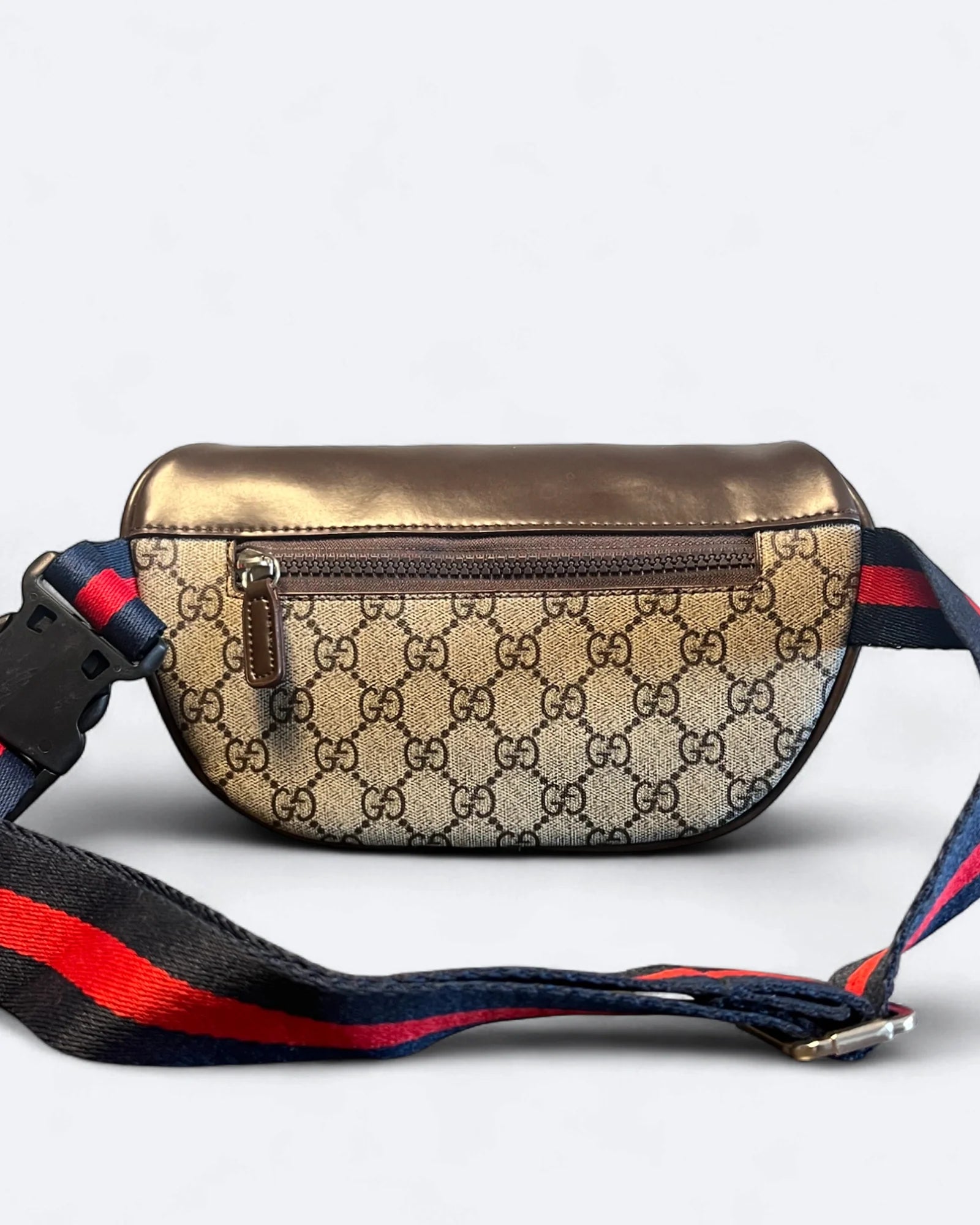 GC - Plátěná crossbody taška GG s pruhy – Béžová/Hnědá