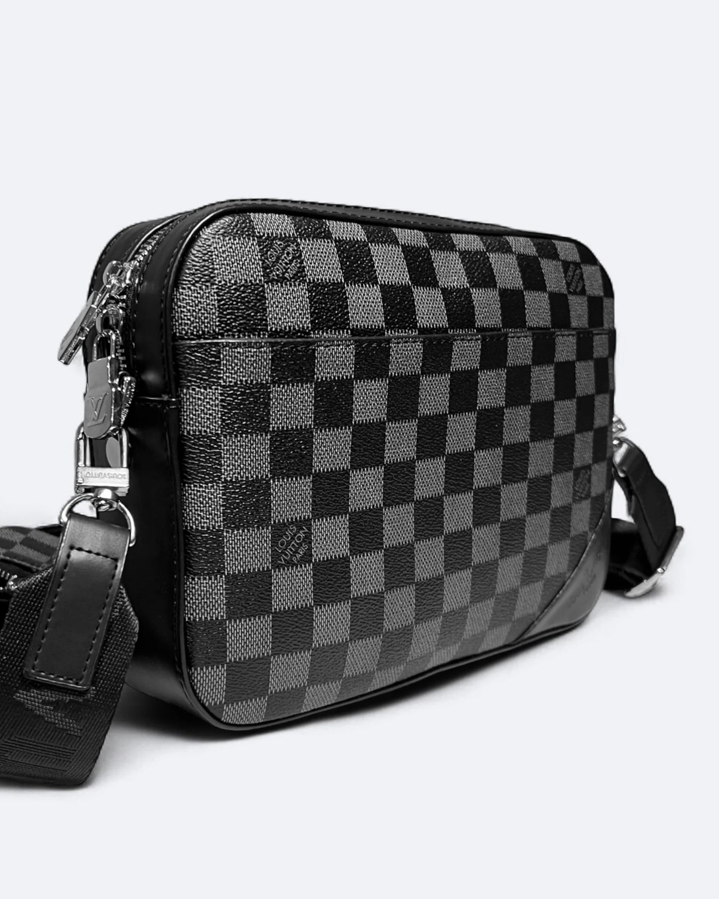 LVTN - Damier Pattern Duo Messenger Bag - Black