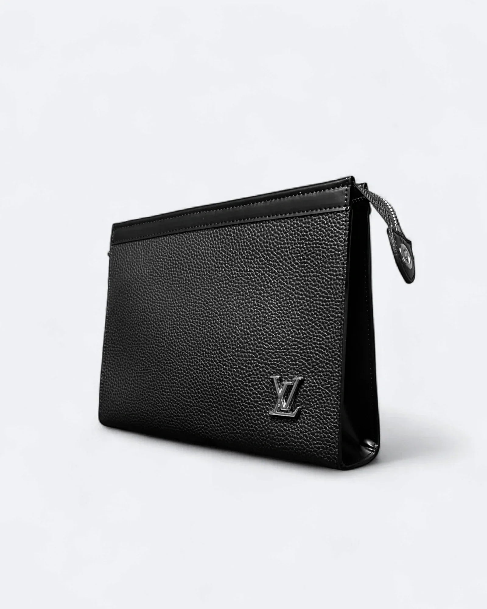 LVTN - Stříbrná monogramová kožená kabelka psaníčko - Černá