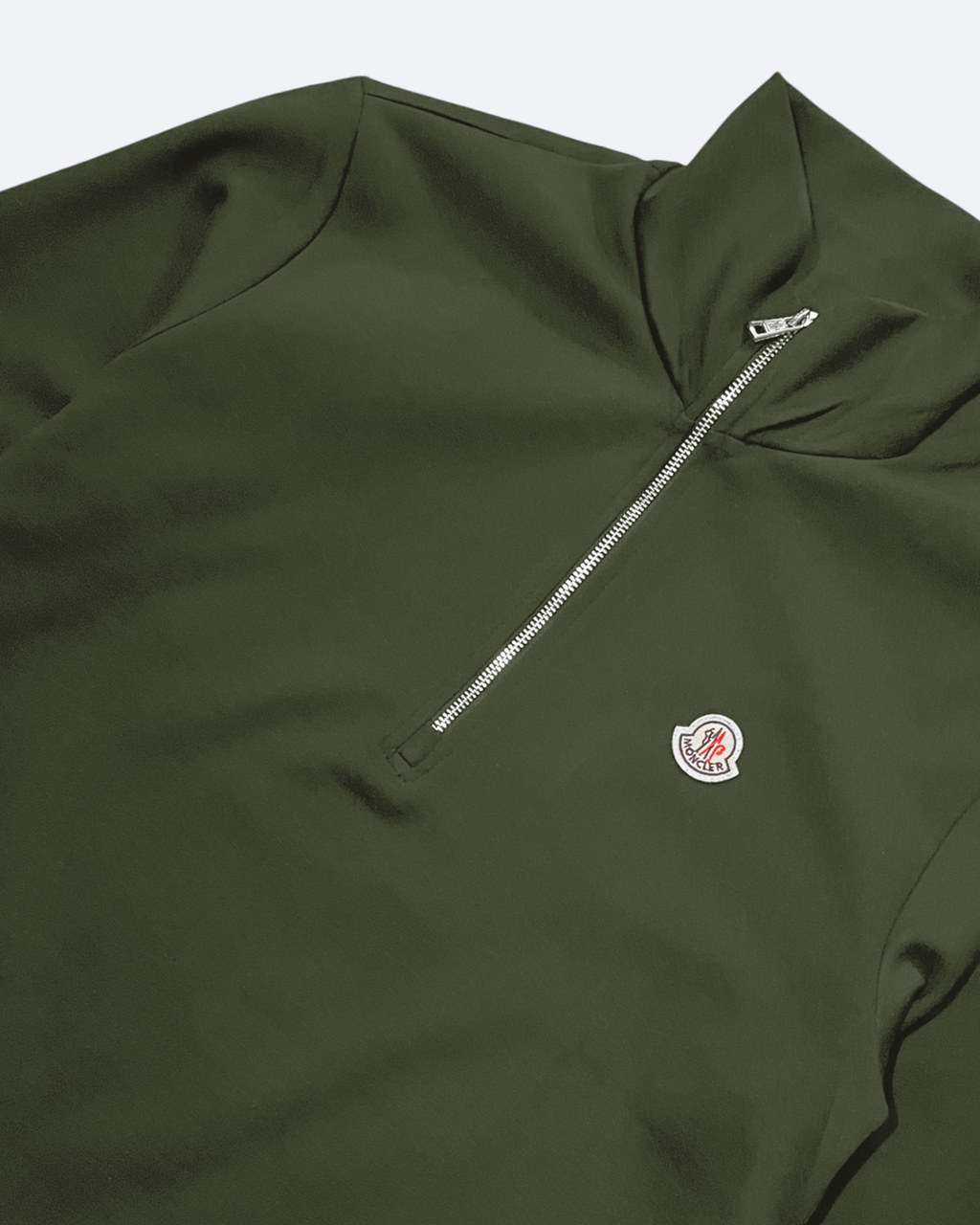 Moncler – mikina na půl zipu s logem – olivově zelená