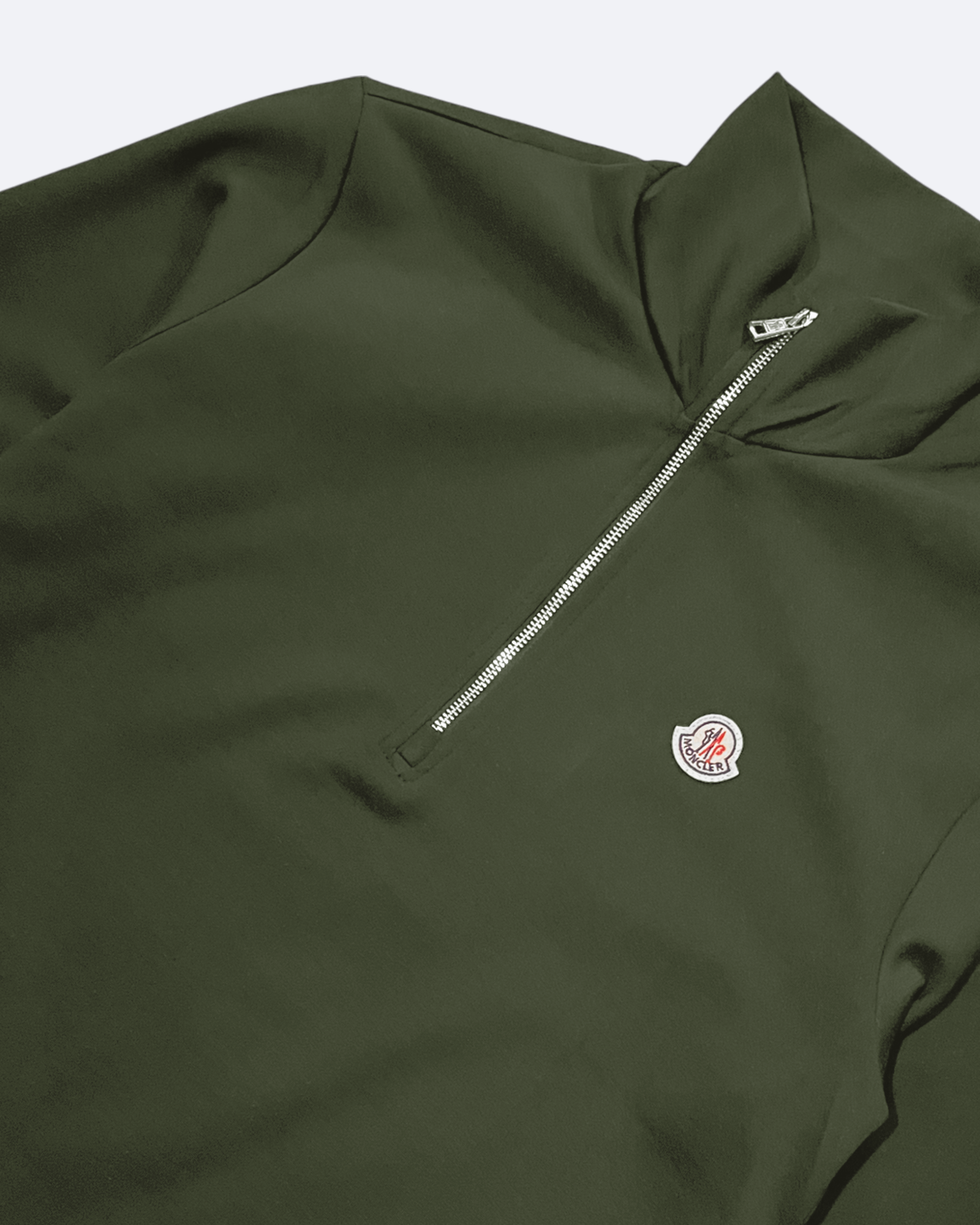 Moncler – mikina na půl zipu s logem – olivově zelená