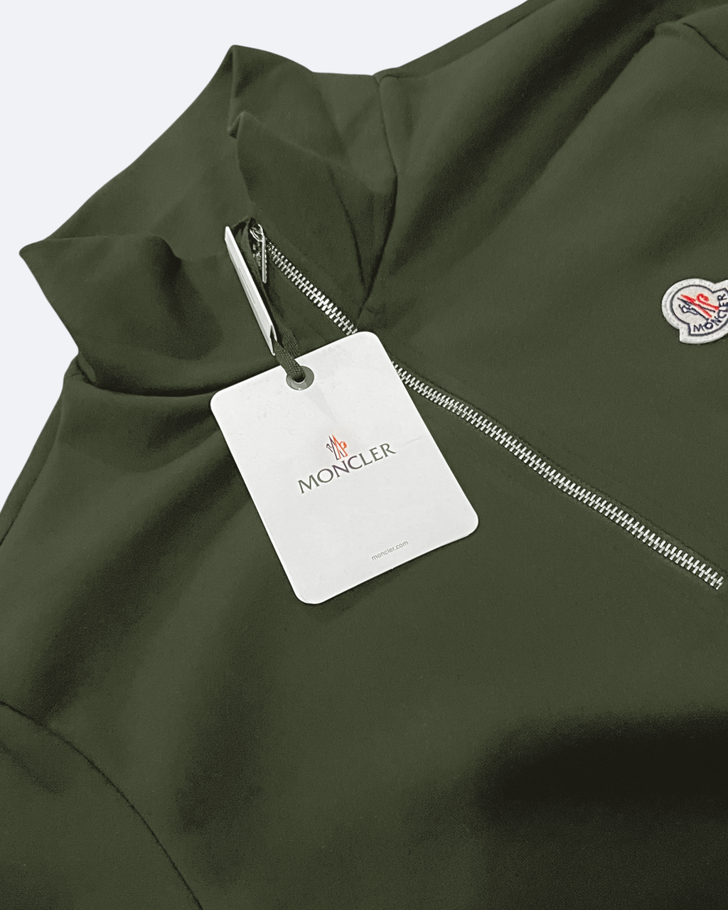 Moncler – mikina na půl zipu s logem – olivově zelená