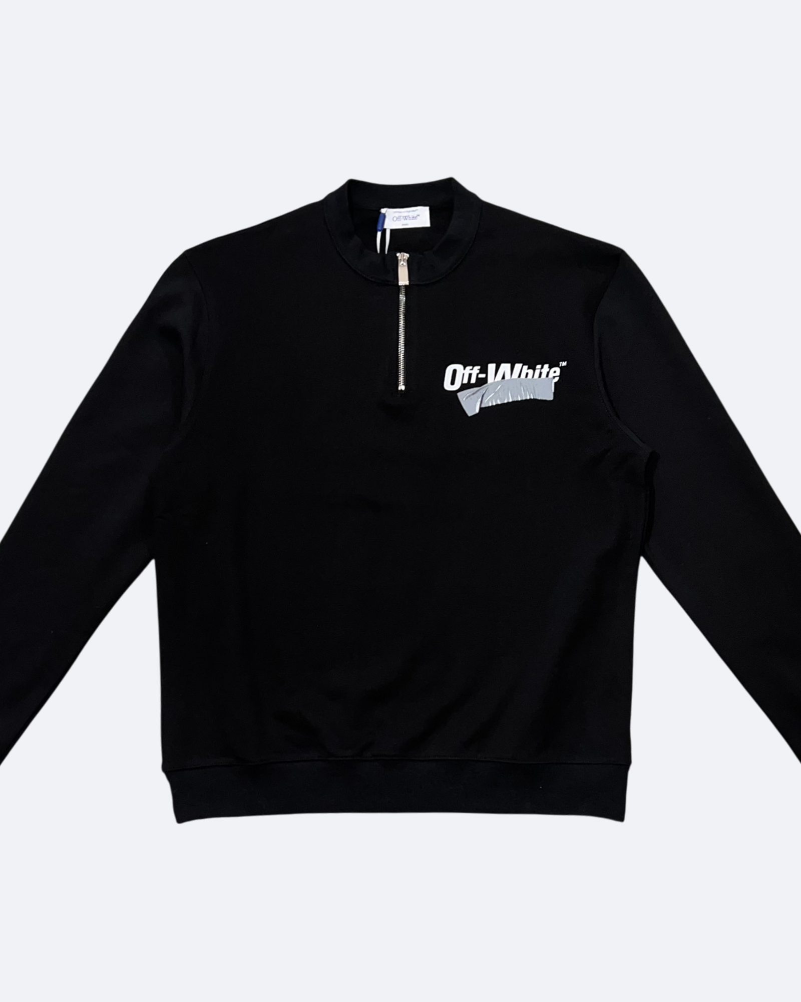 Off-White – Mikina na zip s grafikou stříbrné pásky – černá