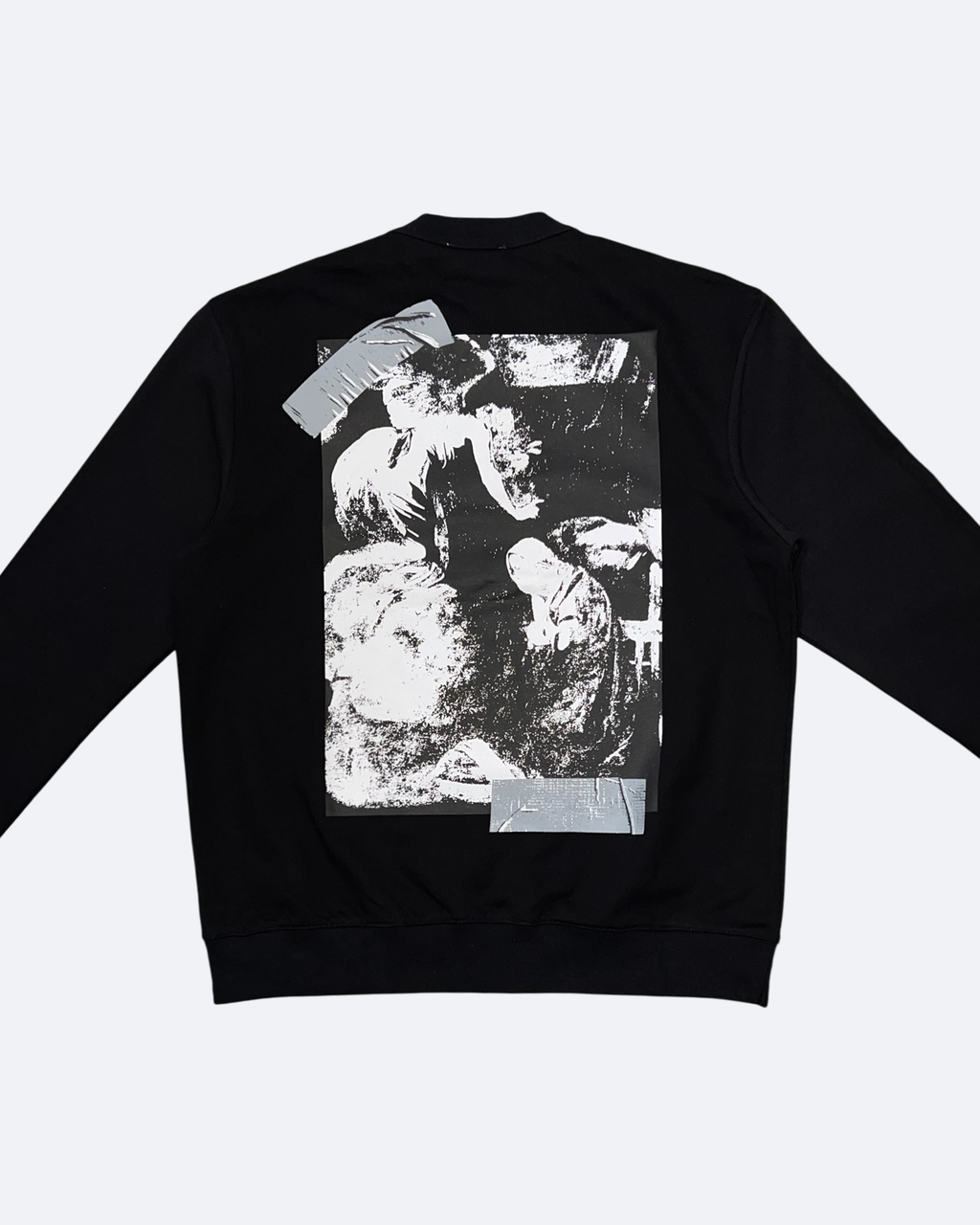 Off-White – Mikina na zip s grafikou stříbrné pásky – černá