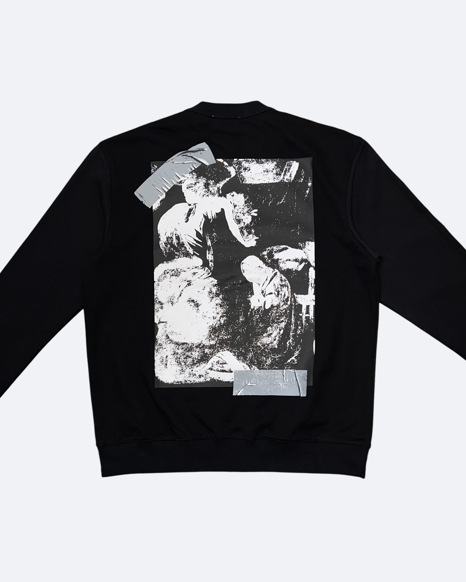 Off-White – Mikina na zip s grafikou stříbrné pásky – černá