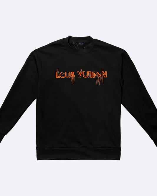 LVTN - Orange Logotype Embroidery Sweatshirt - Black