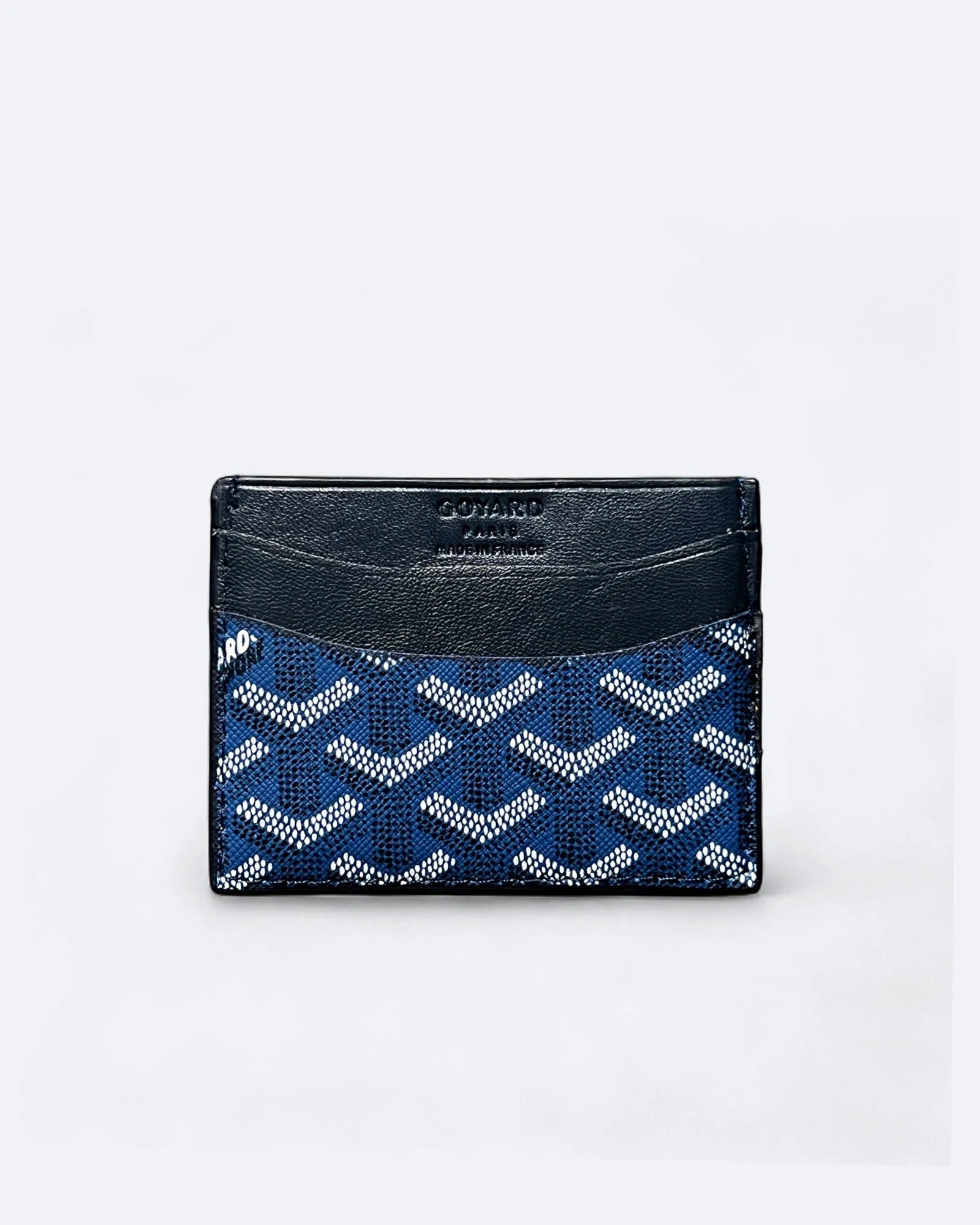 Pouzdro na karty se vzorem Goyard – tmavě modré